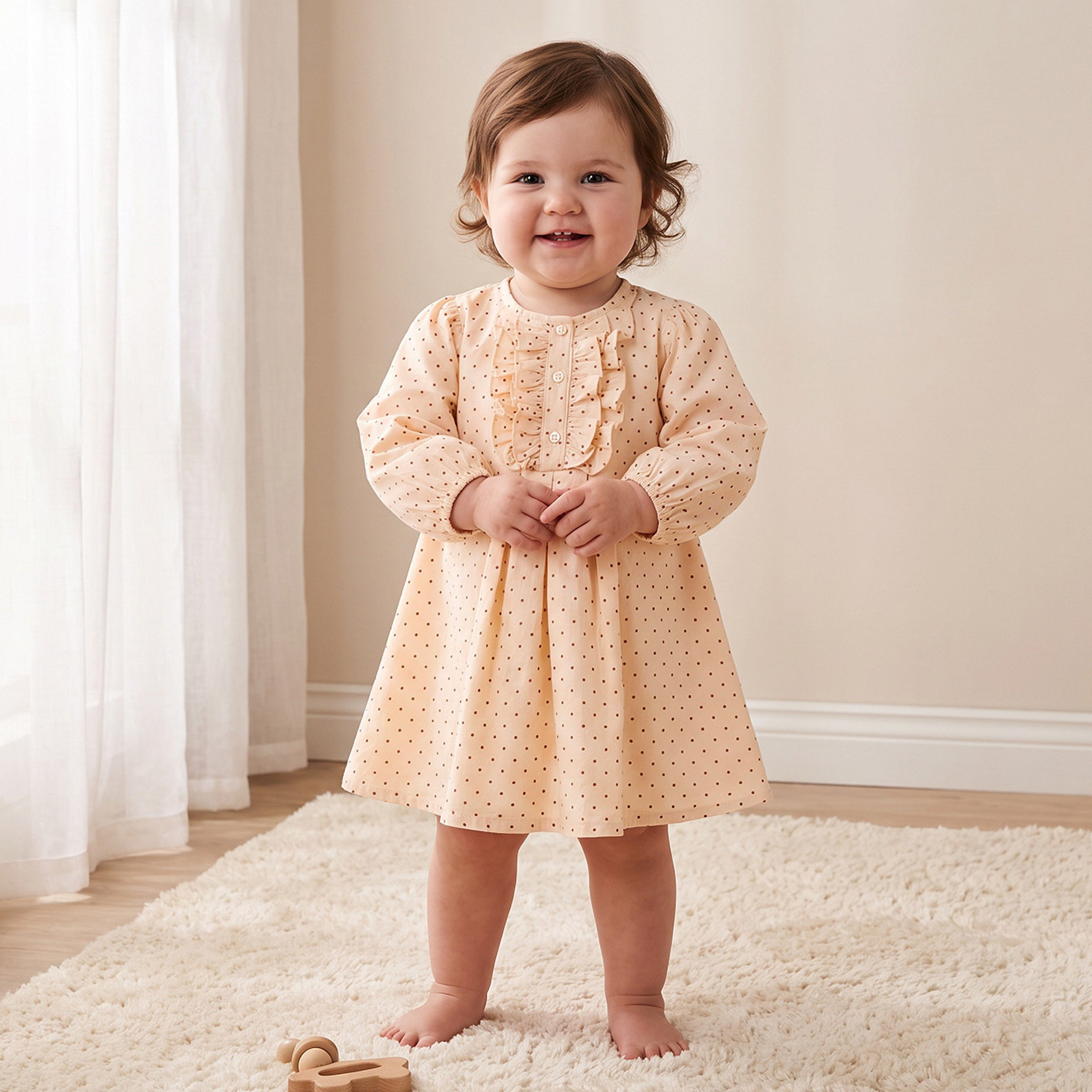 فستان طول الركبة بياقة ضيقة وأكمام طويلة بطبعات من جونيورز-baby-girls-clothing-dressesandjumpsuits-image-1