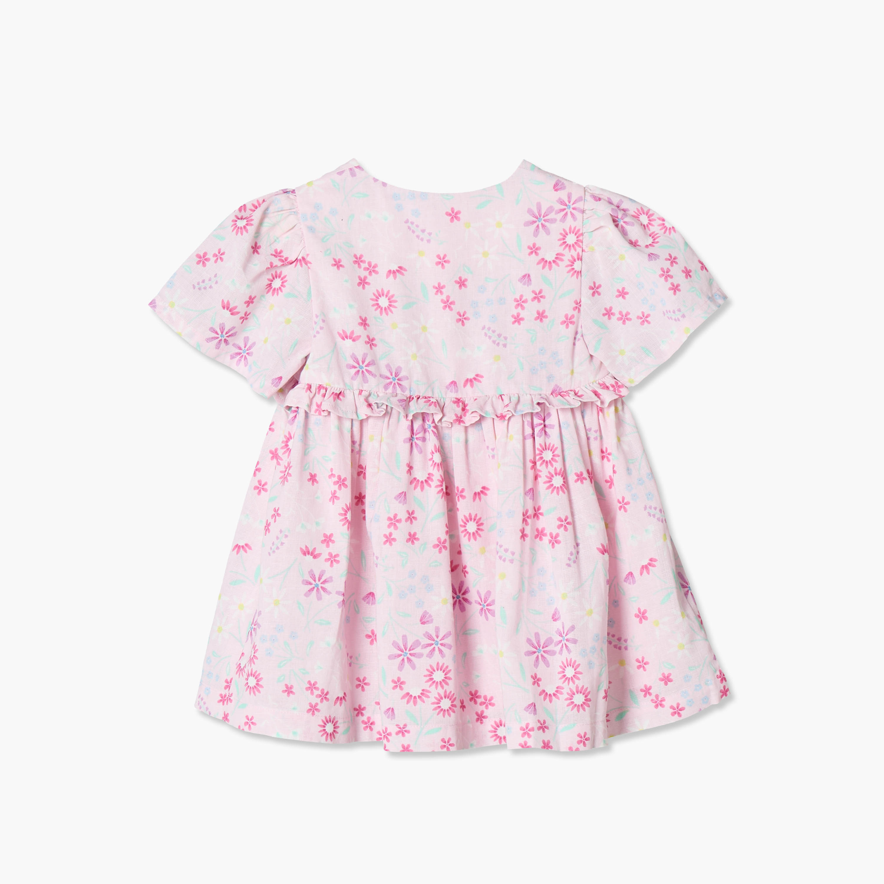 فستان بطول الركبة وياقة مستديرة وأكمام قصيرة وطبعات زهرية من جونيورز-baby-girls-clothing-dressesandjumpsuits-image-2