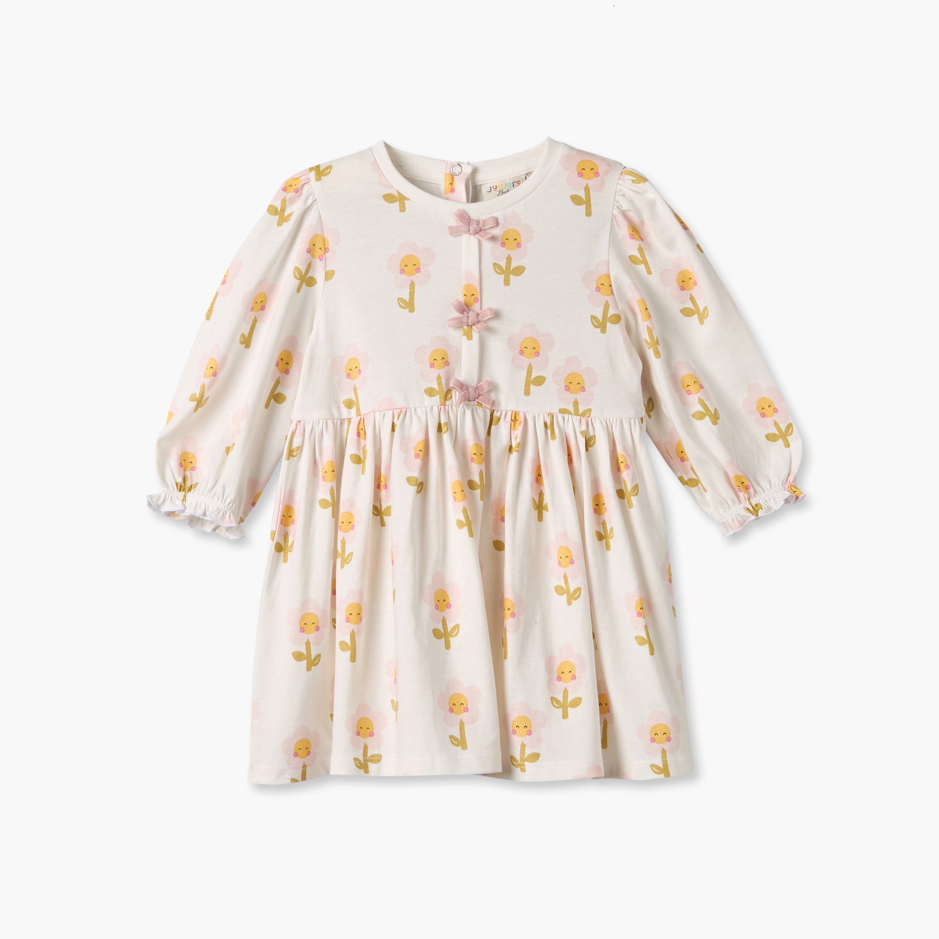 فستان طول الركبة بياقة مستديرة وأكمام طويلة وطبعات من جونيورز-baby-girls-clothing-dressesandjumpsuits-image-2