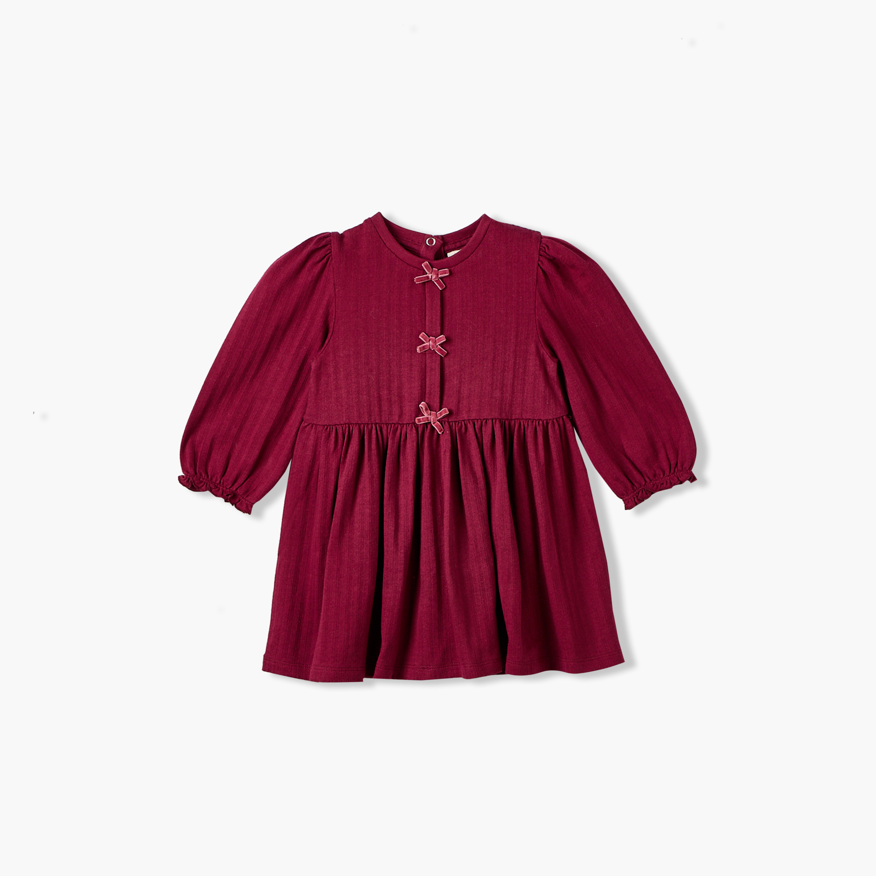 فستان طول الركبة بياقة مستديرة وأكمام طويلة وتفاصيل فيونكة من جونيورز-baby-girls-clothing-dressesandjumpsuits-image-1