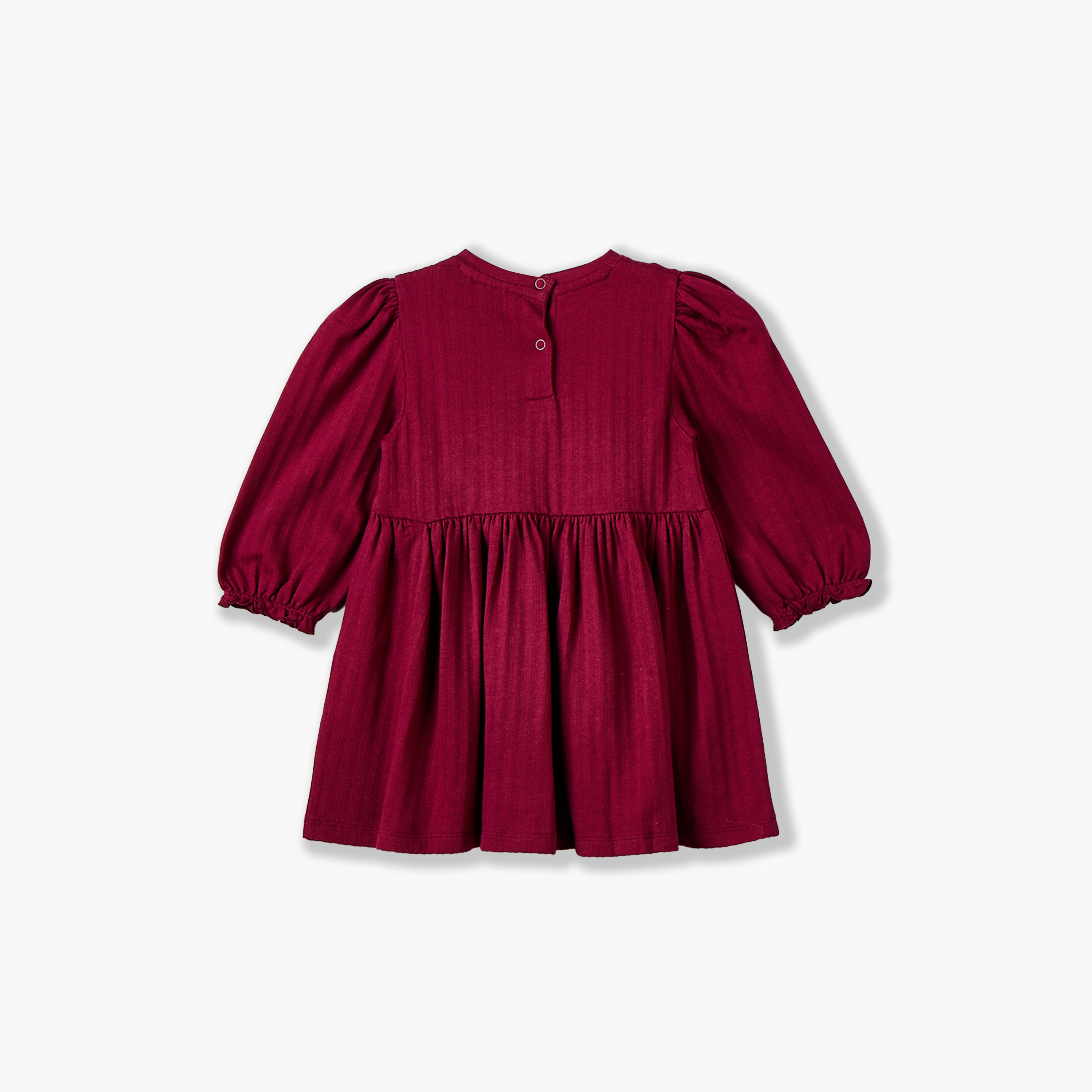 فستان طول الركبة بياقة مستديرة وأكمام طويلة وتفاصيل فيونكة من جونيورز-baby-girls-clothing-dressesandjumpsuits-image-2