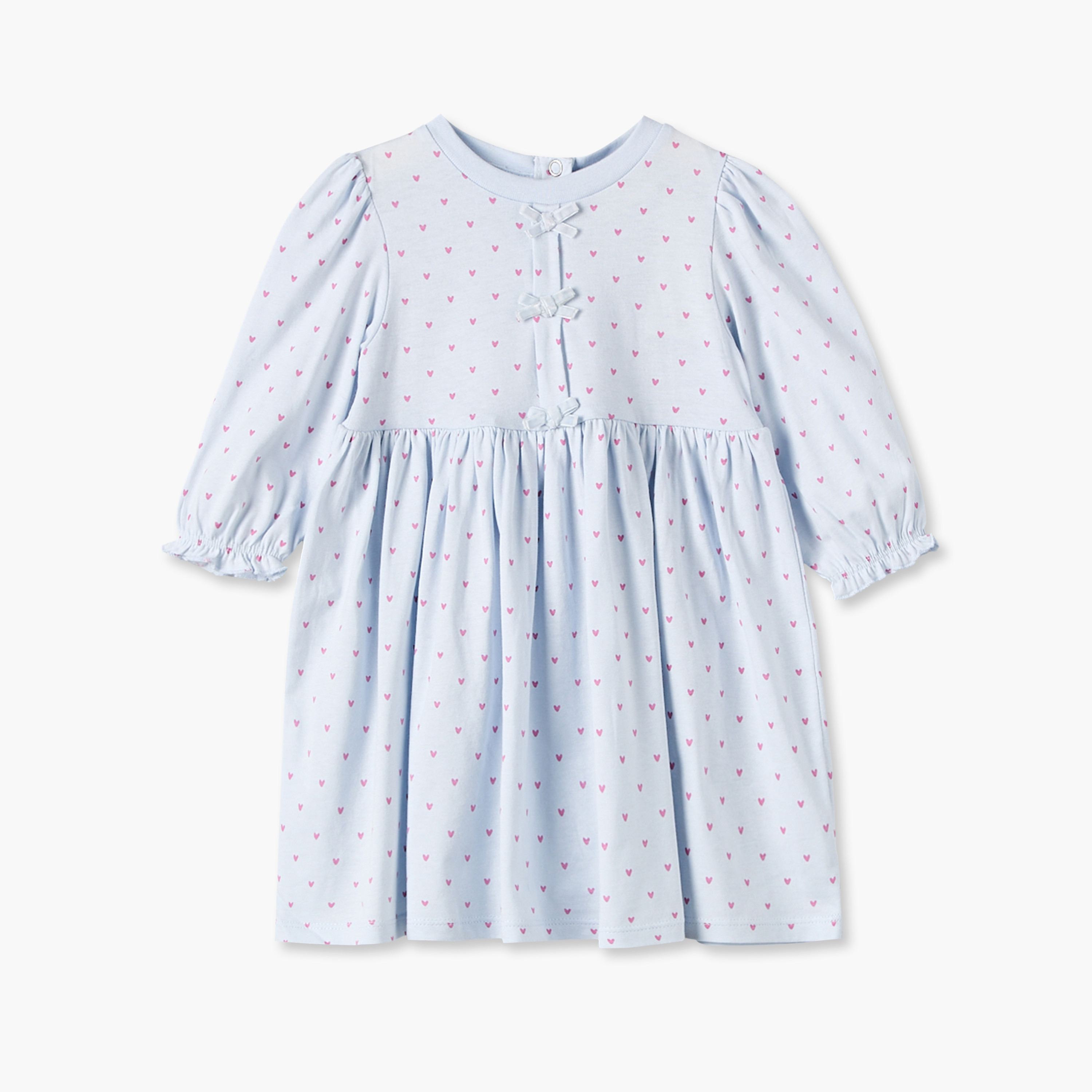 فستان بطول الركبة وياقة مستديرة وأكمام طويلة وطبعات قلب من جونيورز-baby-girls-clothing-dressesandjumpsuits-image-2