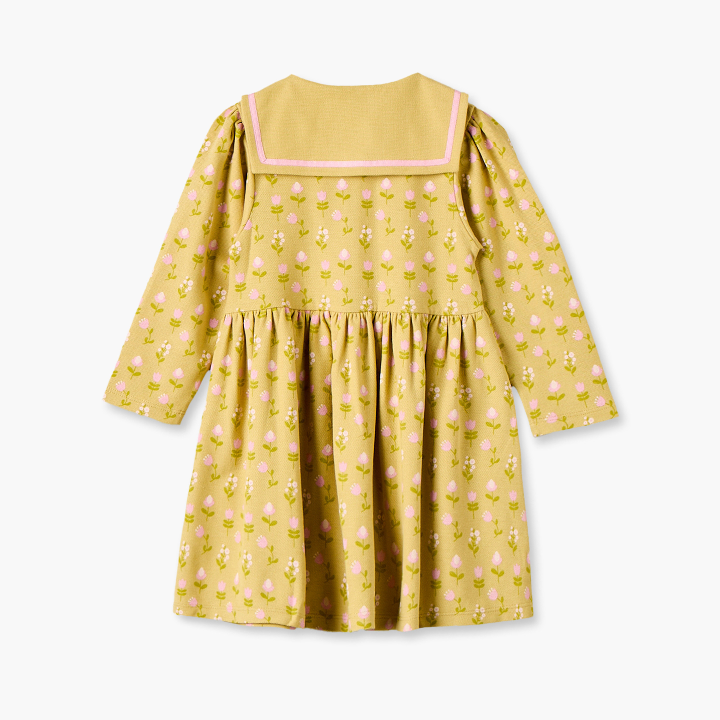 Juniors Peter Pan Collar Long Sleeves Knee Length Dress with Floral Print-baby-girls-clothing-dressesandjumpsuits-image-2