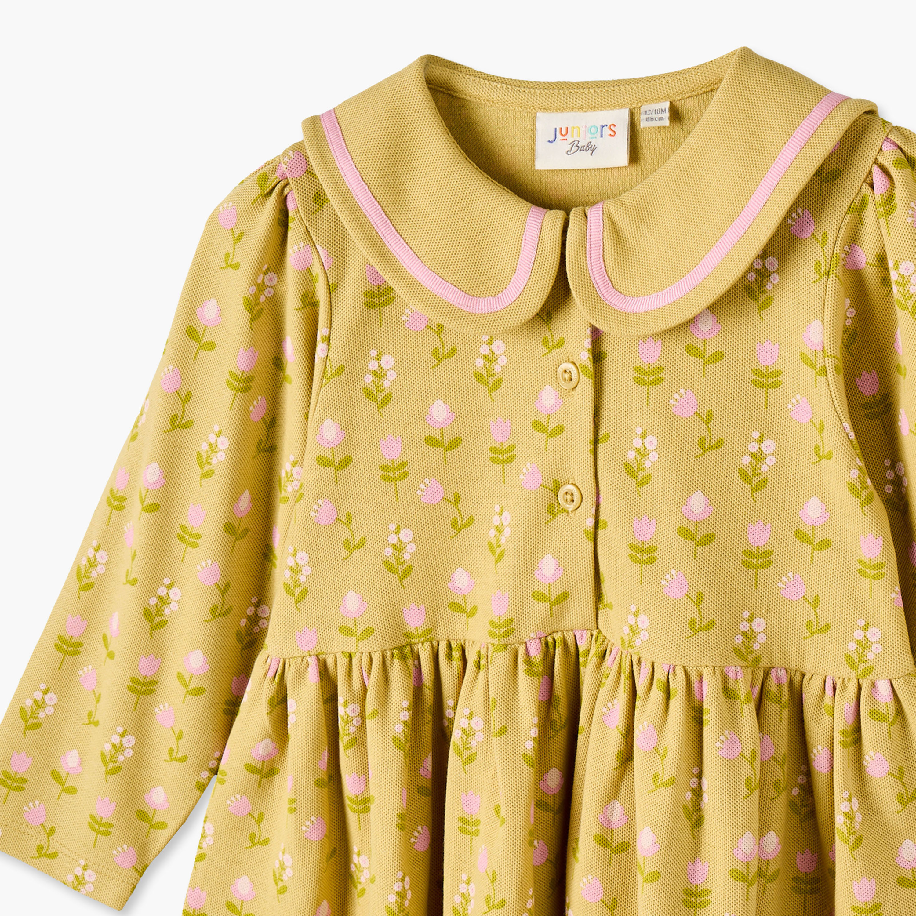 Juniors Peter Pan Collar Long Sleeves Knee Length Dress with Floral Print-baby-girls-clothing-dressesandjumpsuits-image-3