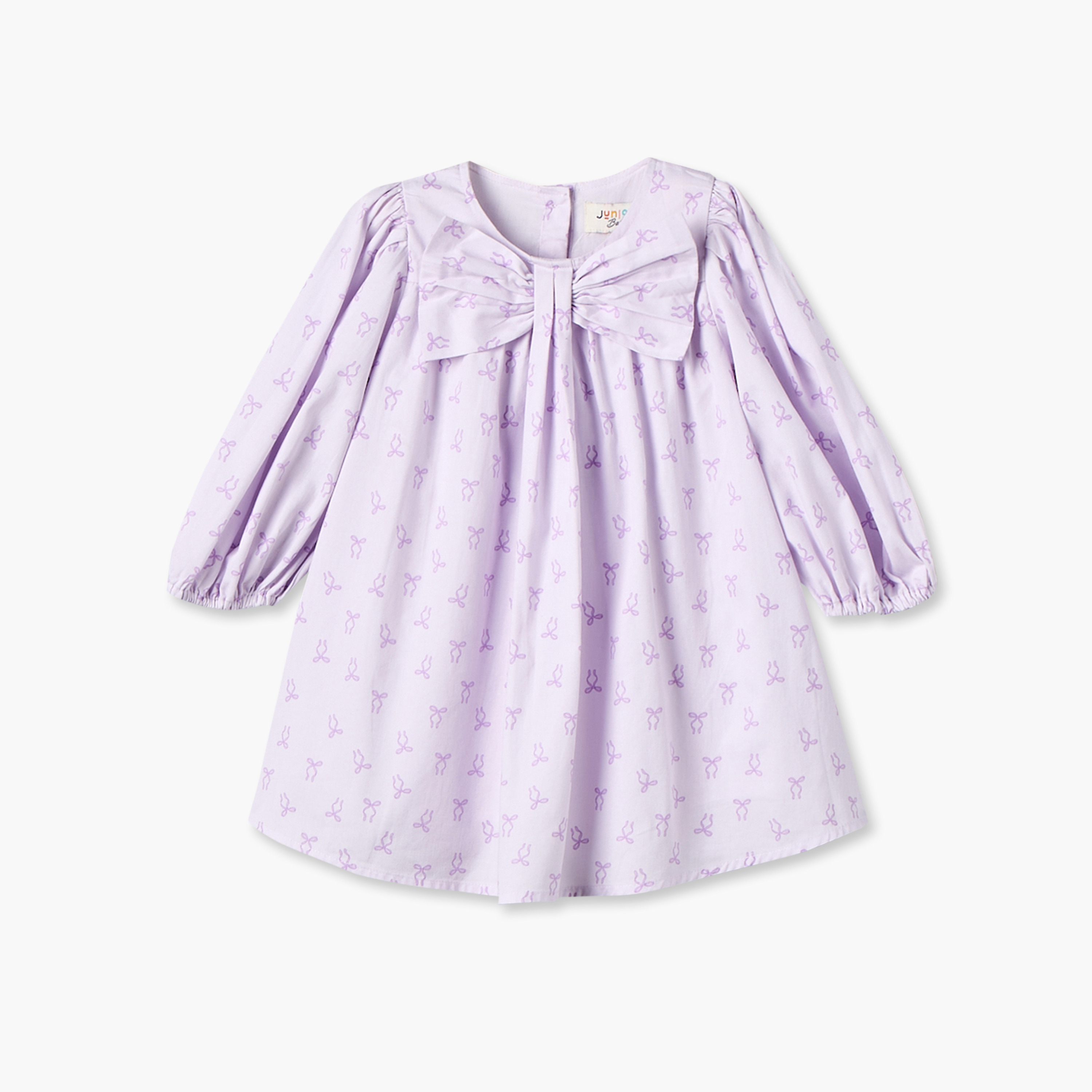 فستان بياقة مستديرة وأكمام طويلة بطول الركبة وطبعات الفيونكات من جونيورز-baby-girls-clothing-dressesandjumpsuits-image-1