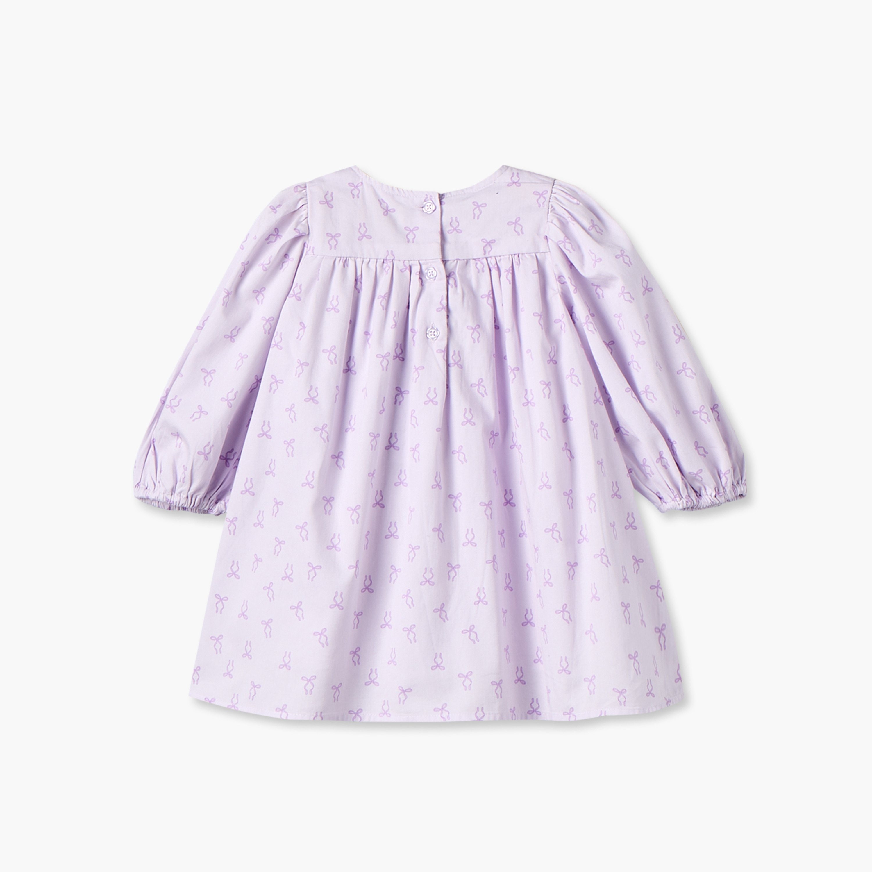 فستان بياقة مستديرة وأكمام طويلة بطول الركبة وطبعات الفيونكات من جونيورز-baby-girls-clothing-dressesandjumpsuits-image-2