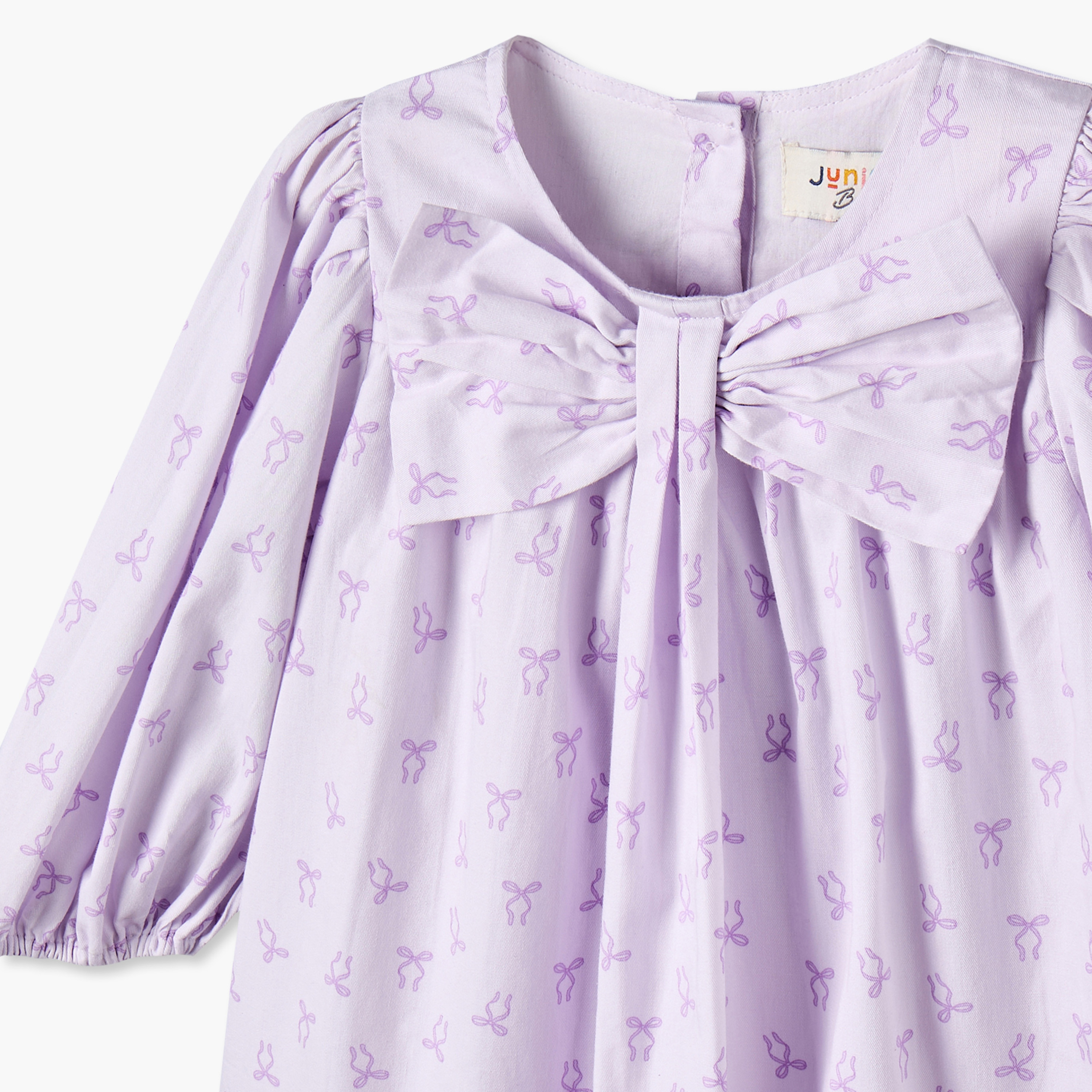 فستان بياقة مستديرة وأكمام طويلة بطول الركبة وطبعات الفيونكات من جونيورز-baby-girls-clothing-dressesandjumpsuits-image-3