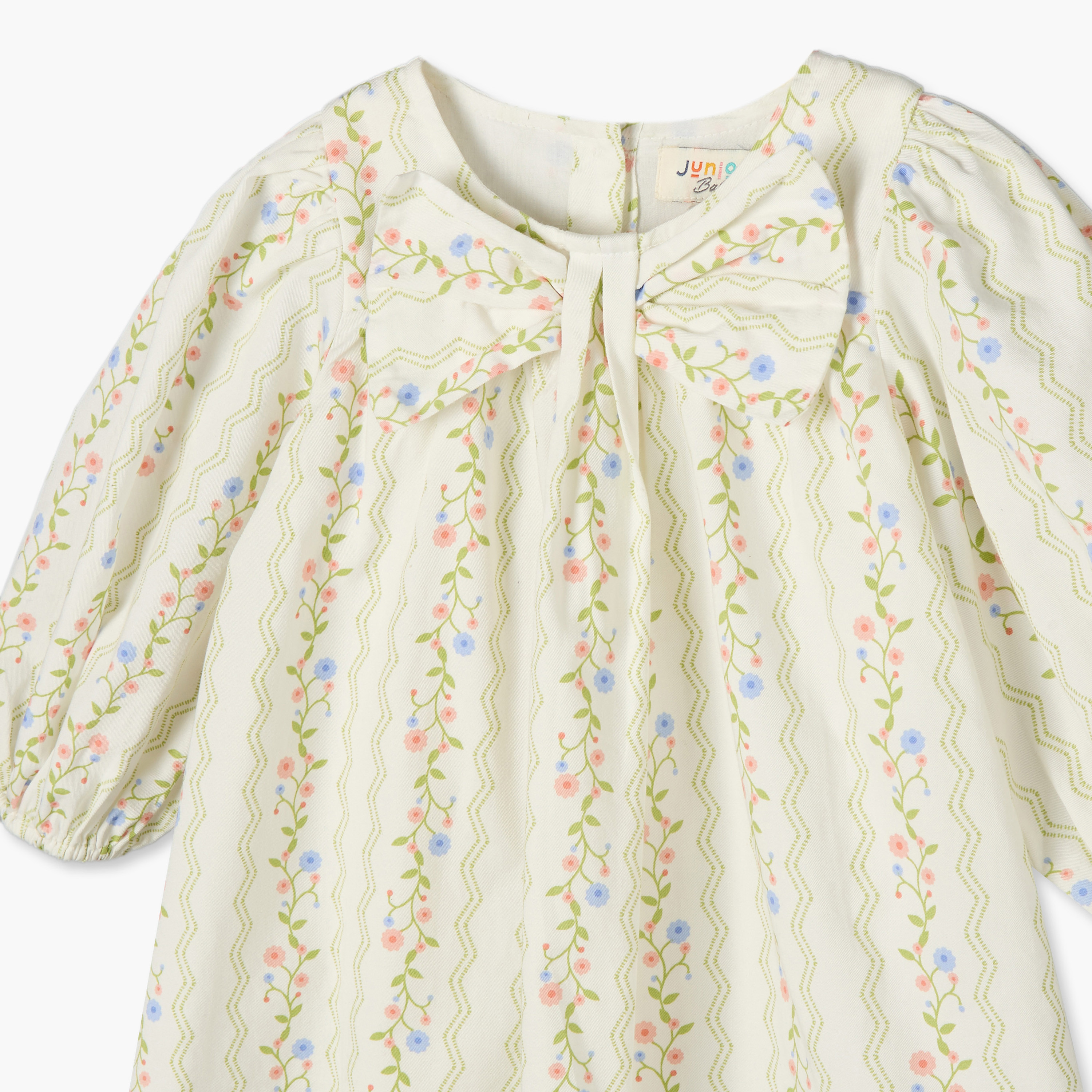 Juniors Round Neck Long Sleeves Knee Length Dress with Floral Print-baby-girls-clothing-dressesandjumpsuits-image-3