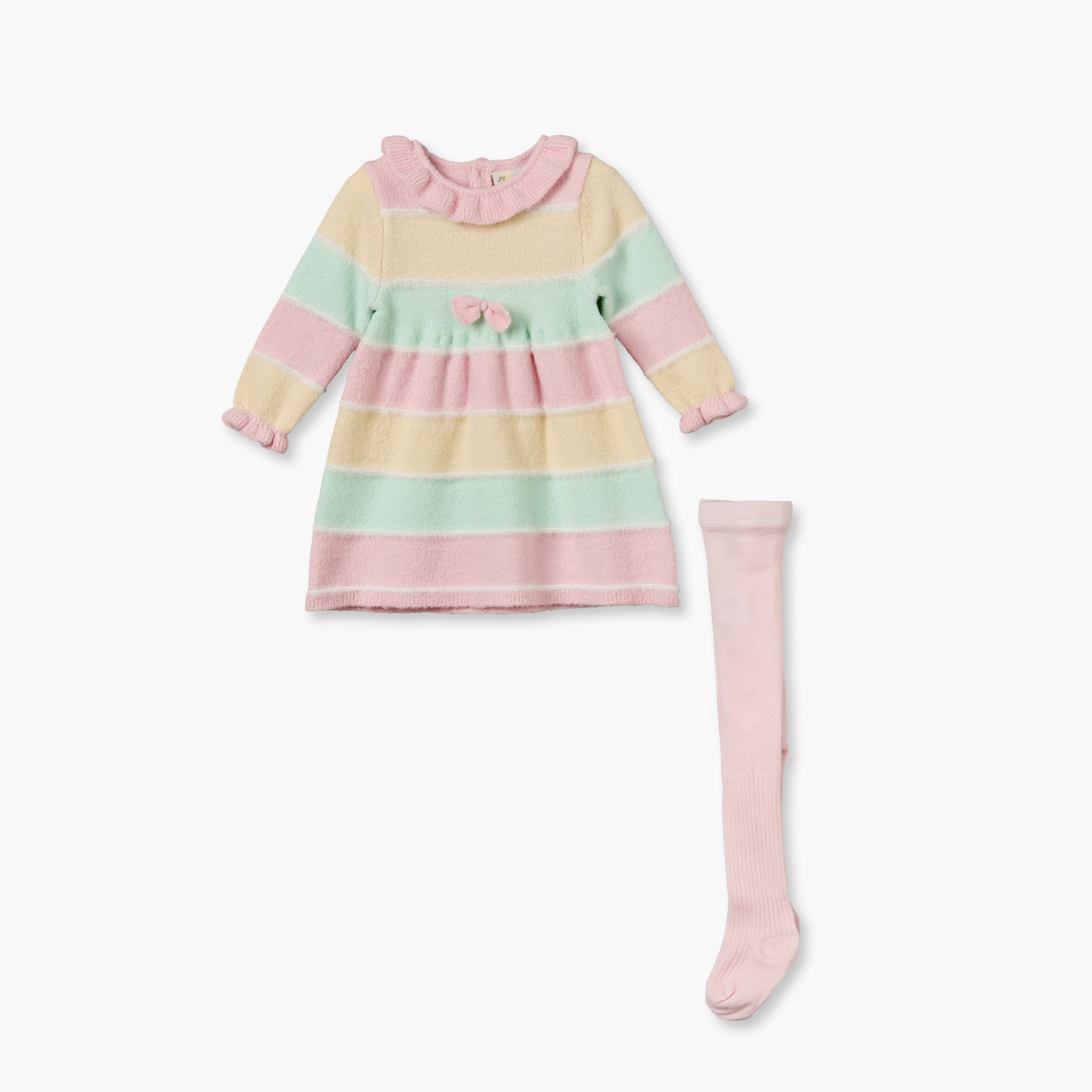 فستان إيه لاين بطول الركبة وياقة وأكمام طويلة مع كولون من جونيورز-baby-girls-clothing-winterwear-dresses-image-2