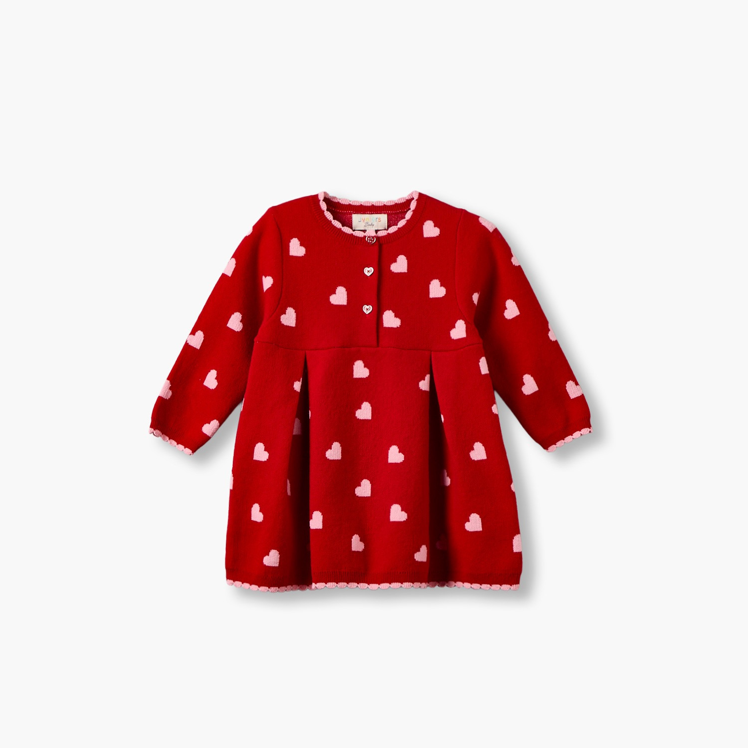 Juniors Round Neck Long Sleeves Knee Length A-line Dress with Heart Print-baby-girls-clothing-dressesandjumpsuits-image-1