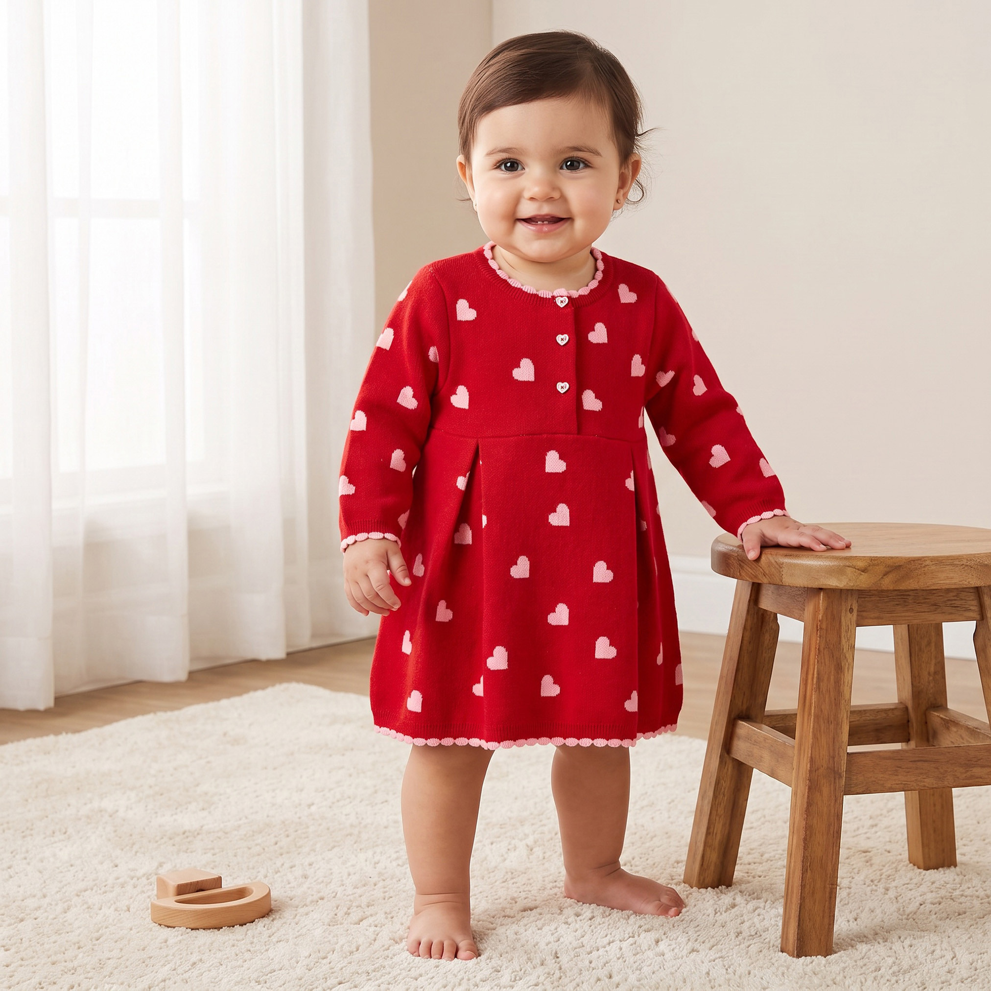 فستان إيه لاين طول الركبة بياقة مستديرة وطبعات من جونيورز-baby-girls-clothing-dressesandjumpsuits-image-1