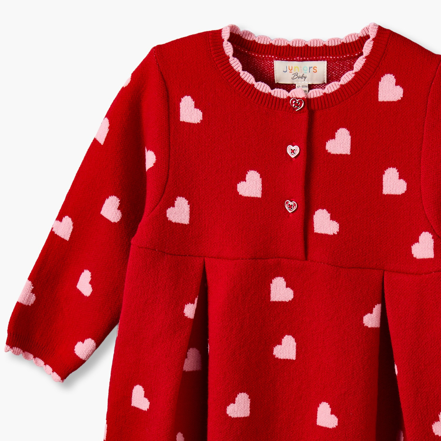 Juniors Round Neck Long Sleeves Knee Length A-line Dress with Heart Print-baby-girls-clothing-dressesandjumpsuits-image-3