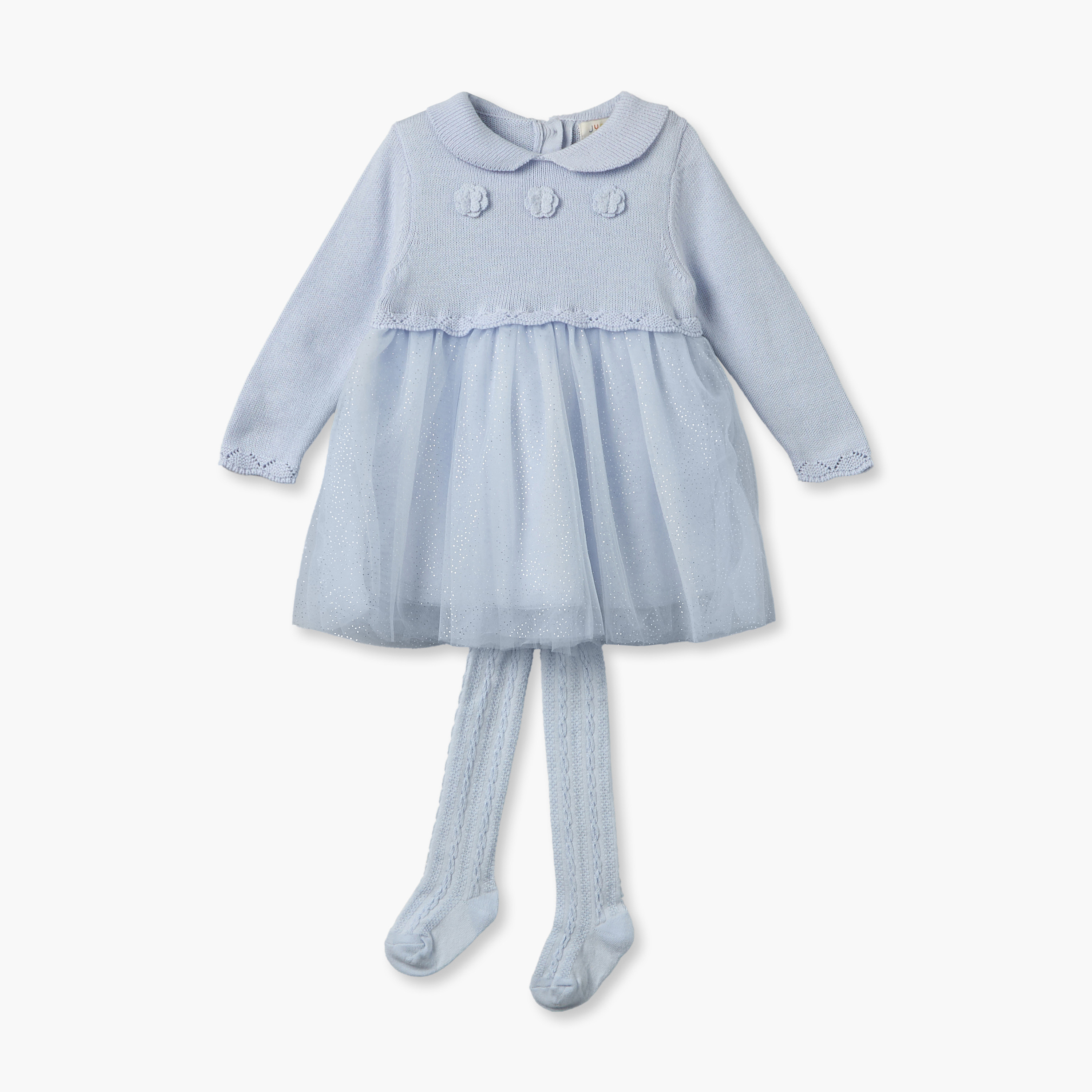 Juniors Peter Pan Collar Long Sleeves Knee Length Dress with Floral Applique-baby-girls-clothing-dressesandjumpsuits-image-2