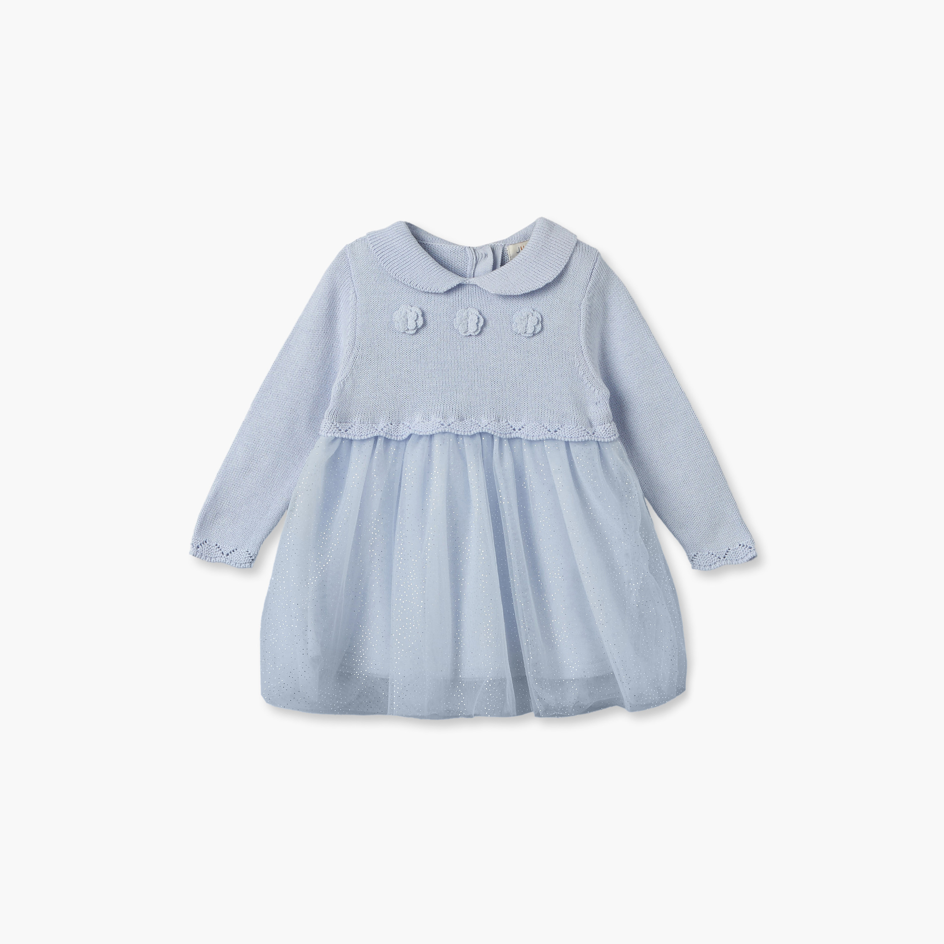 Juniors Peter Pan Collar Long Sleeves Knee Length Dress with Floral Applique-baby-girls-clothing-dressesandjumpsuits-image-3