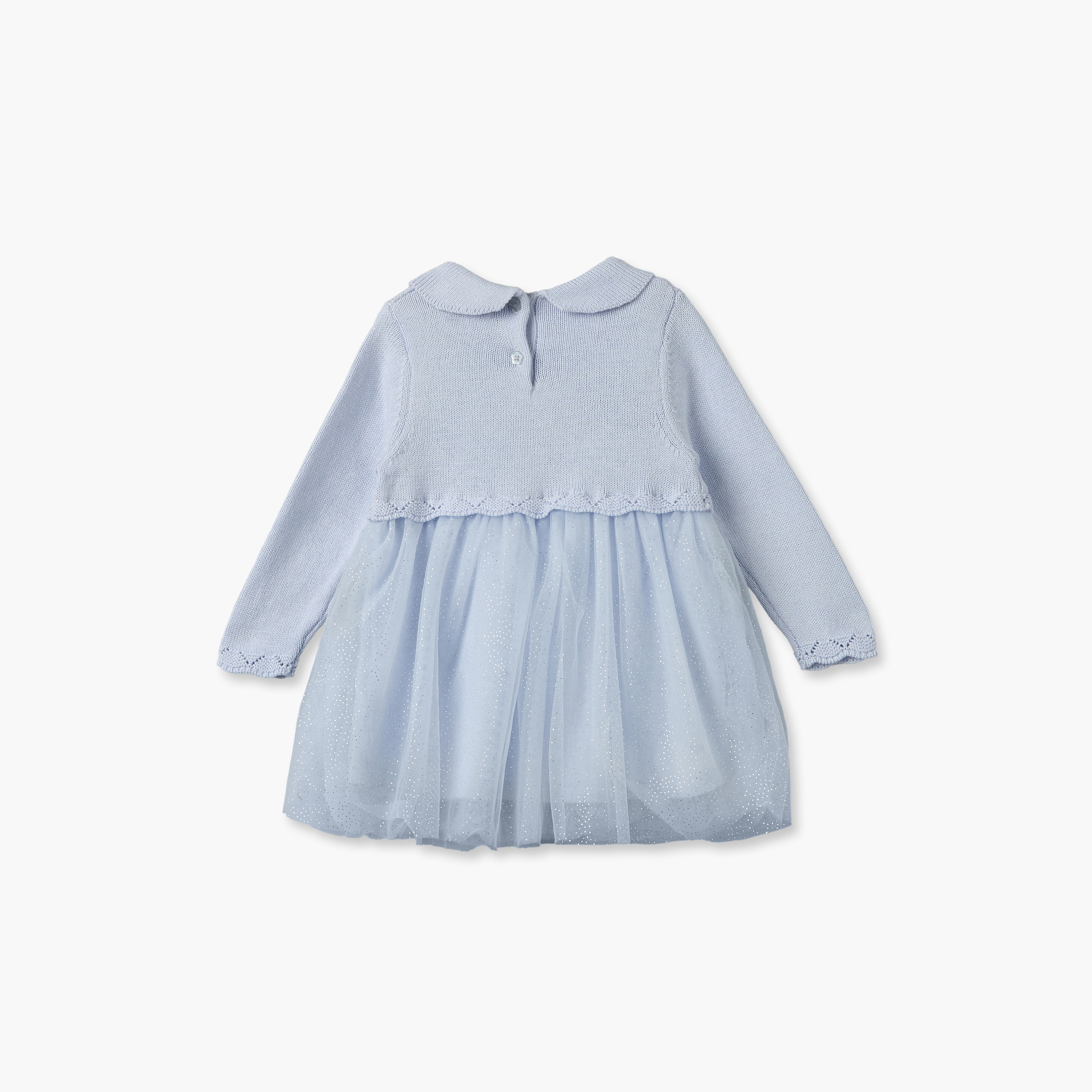 Juniors Peter Pan Collar Long Sleeves Knee Length Dress with Floral Applique-baby-girls-clothing-dressesandjumpsuits-image-4