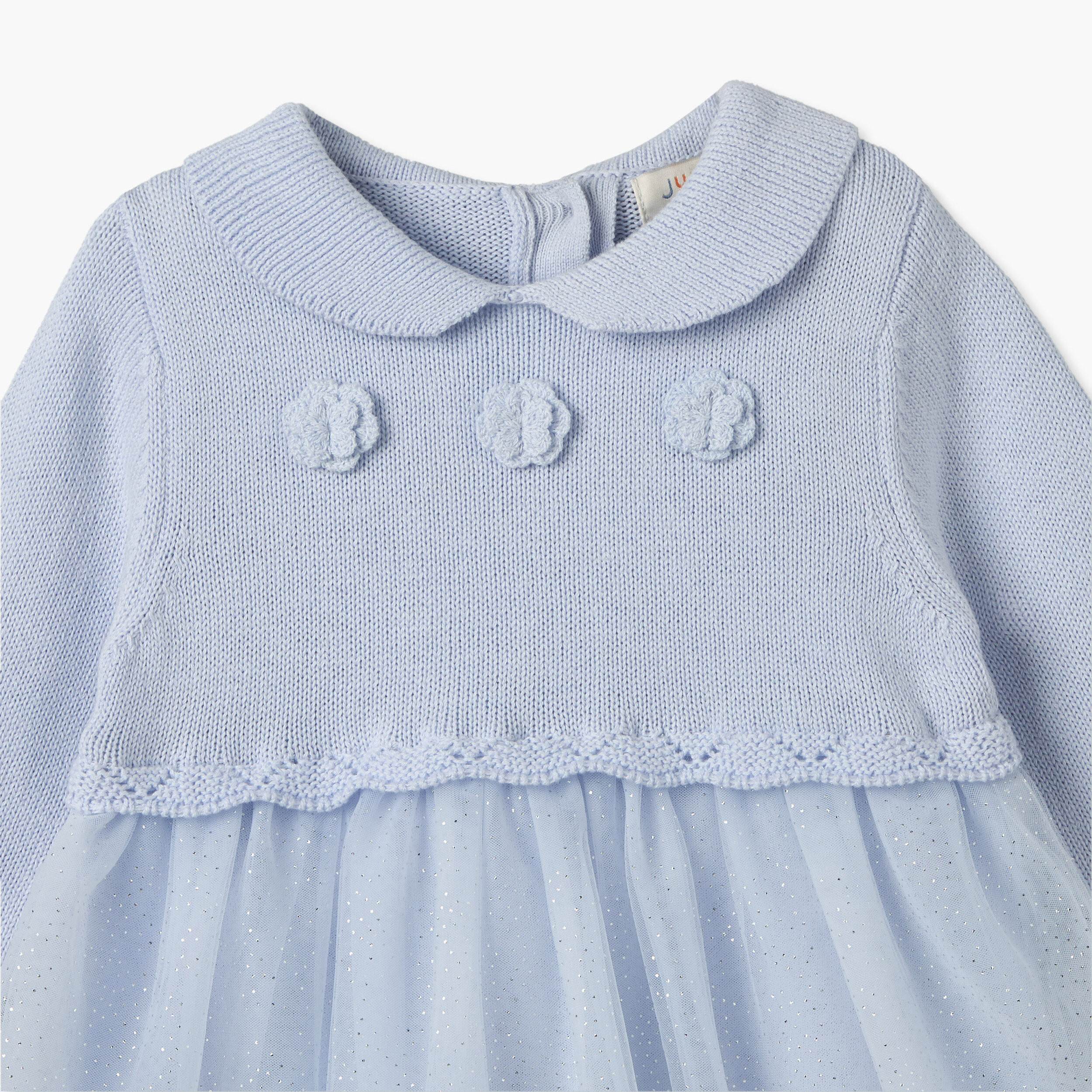 Juniors Peter Pan Collar Long Sleeves Knee Length Dress with Floral Applique-baby-girls-clothing-dressesandjumpsuits-image-6