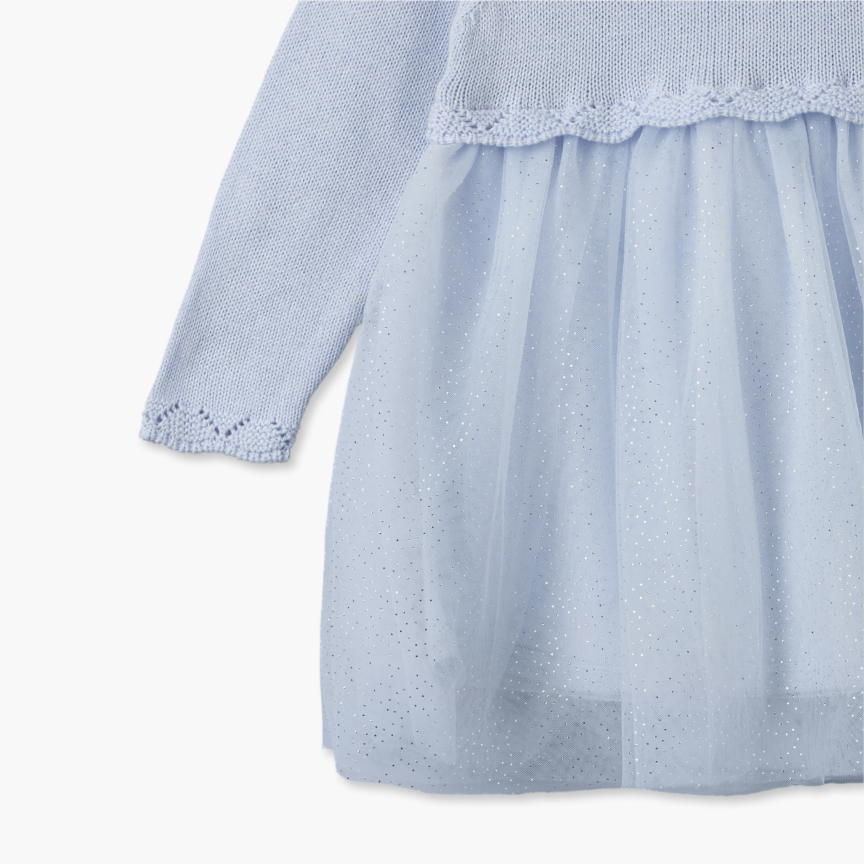 Juniors Peter Pan Collar Long Sleeves Knee Length Dress with Floral Applique-baby-girls-clothing-dressesandjumpsuits-image-8