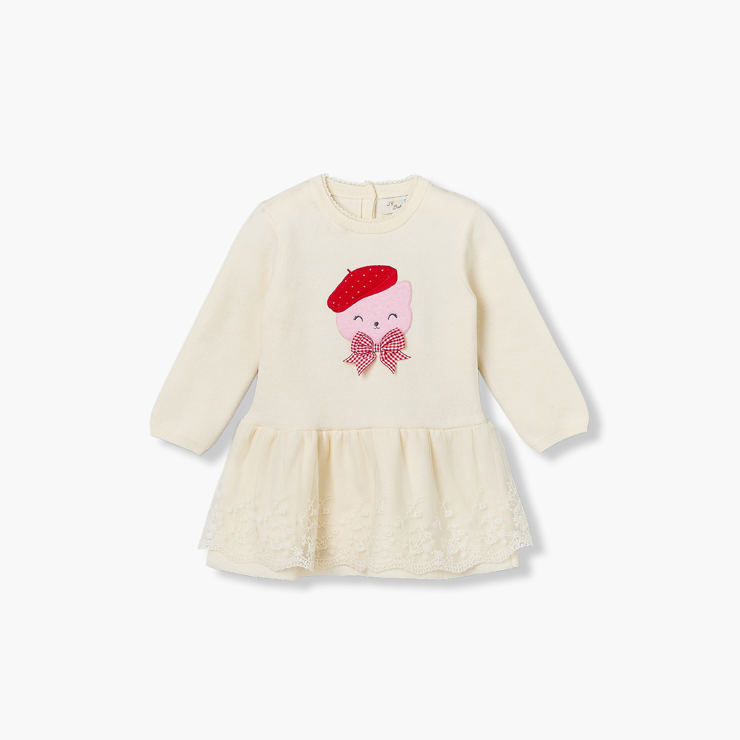 Juniors Round Neck Long Sleeves Knee Length A-line Dress with Applique-baby-girls-clothing-dressesandjumpsuits-image-2