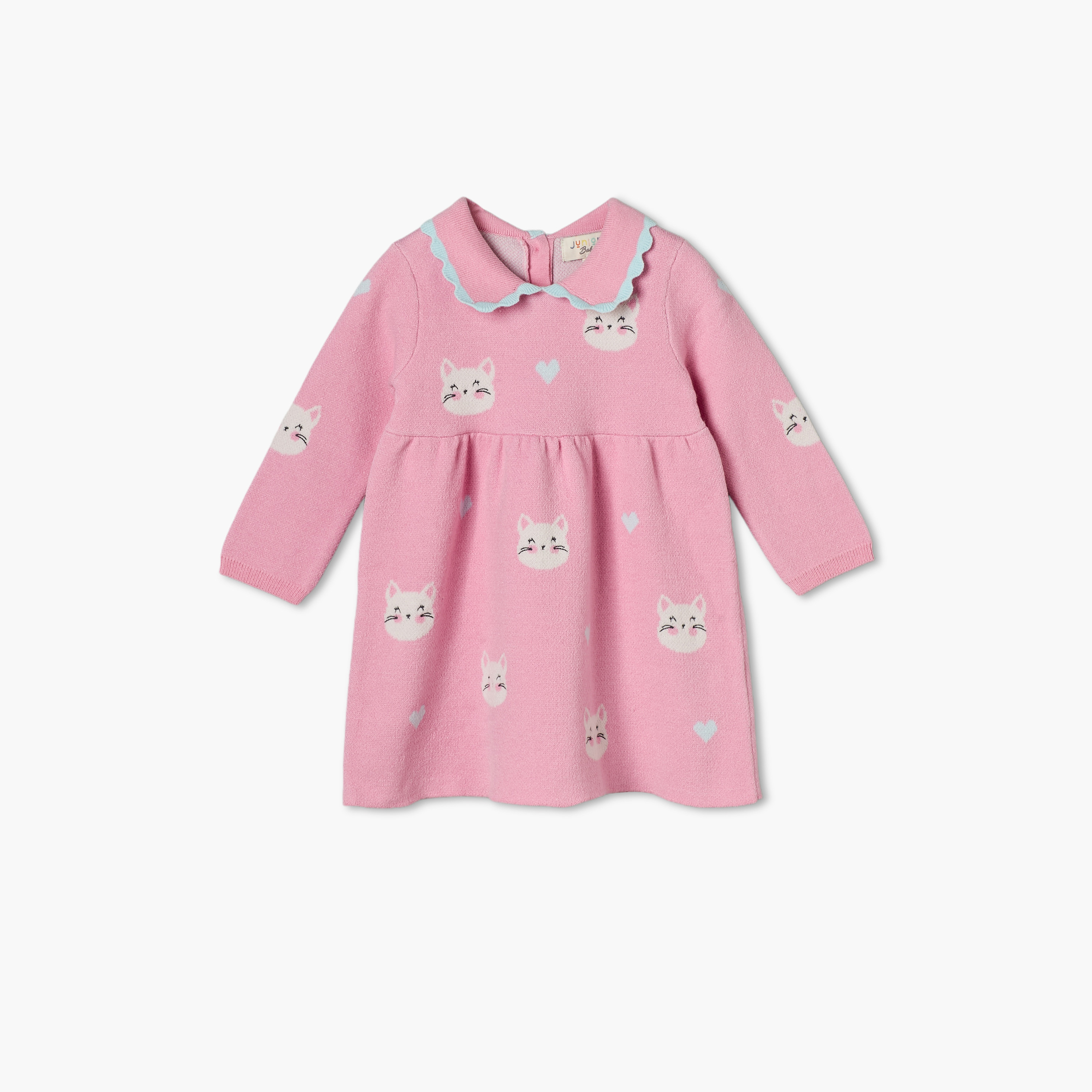 Juniors Peter Pan Collar Long Sleeves Midi Length A-line Dress and Tights with Cat Print-baby-girls-clothing-dressesandjumpsuits-image-3