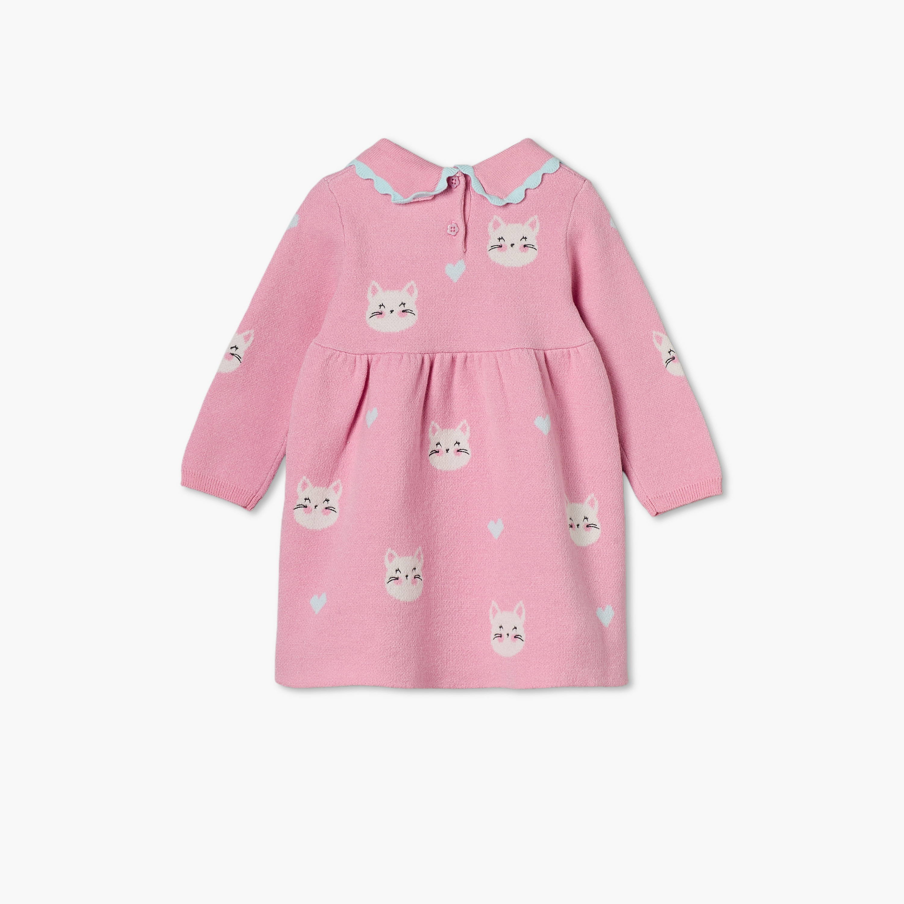 Juniors Peter Pan Collar Long Sleeves Midi Length A-line Dress and Tights with Cat Print-baby-girls-clothing-dressesandjumpsuits-image-4