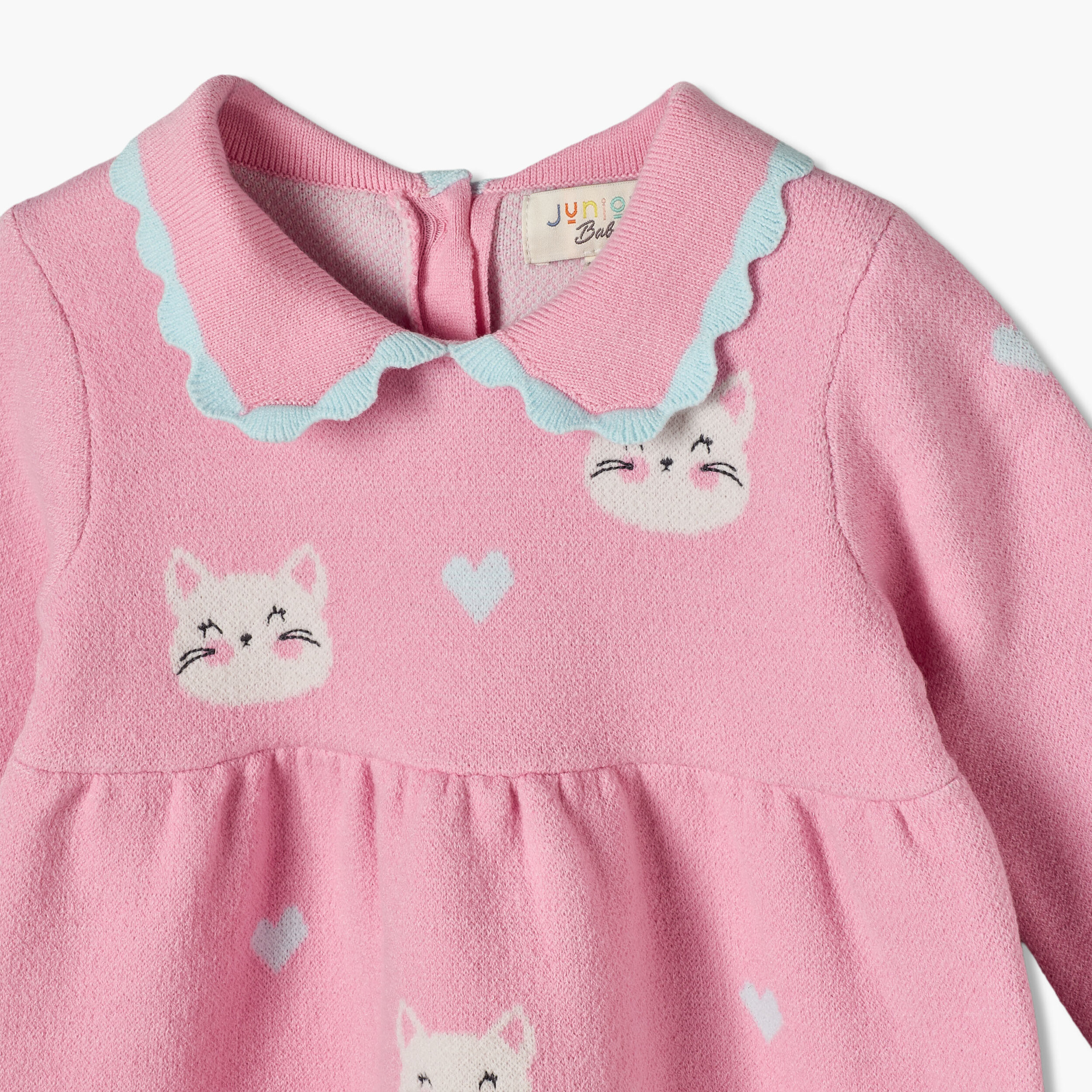 Juniors Peter Pan Collar Long Sleeves Midi Length A-line Dress and Tights with Cat Print-baby-girls-clothing-dressesandjumpsuits-image-6