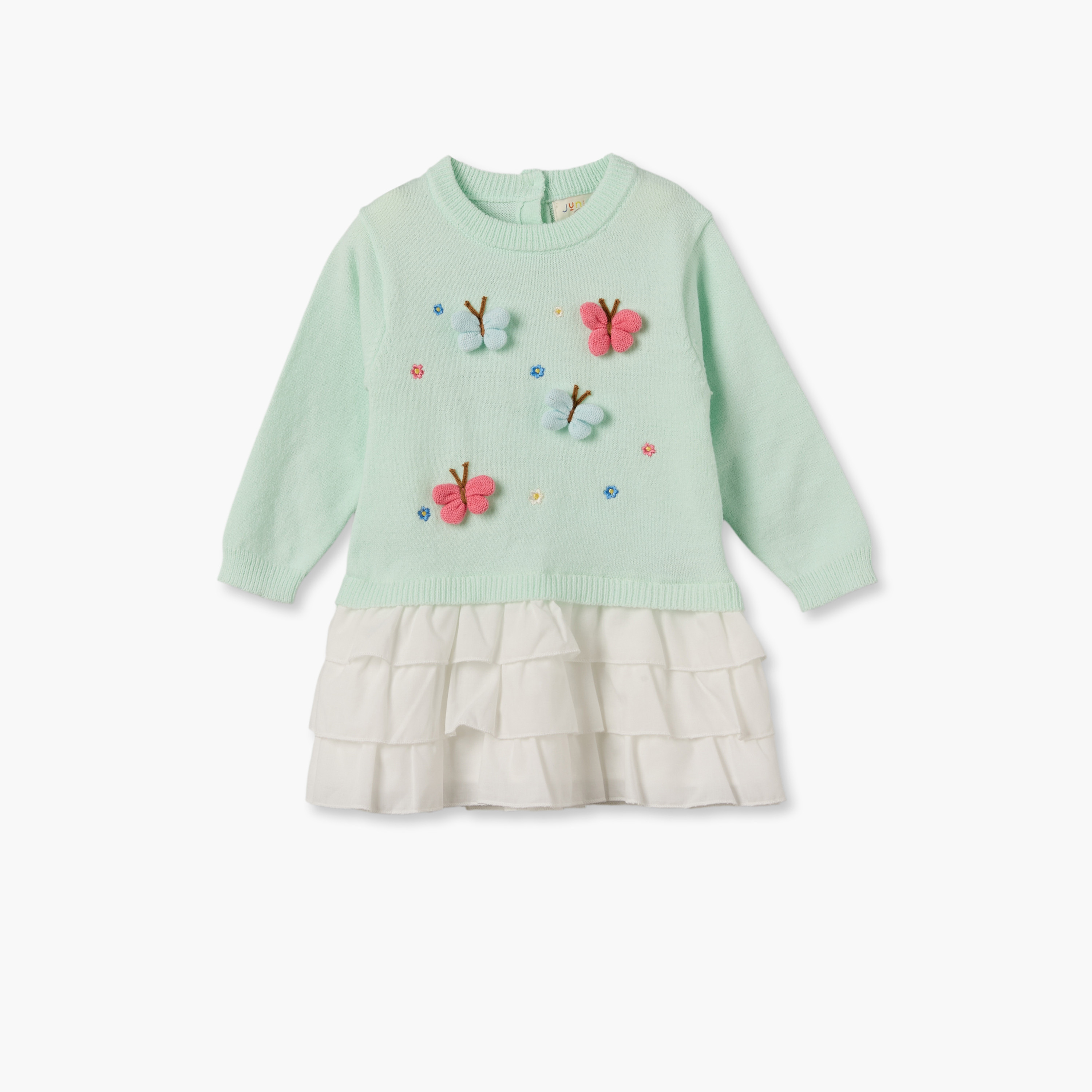 Juniors Round Neck Long Sleeves Knee Length Dress with Tights-baby-girls-clothing-dressesandjumpsuits-image-3