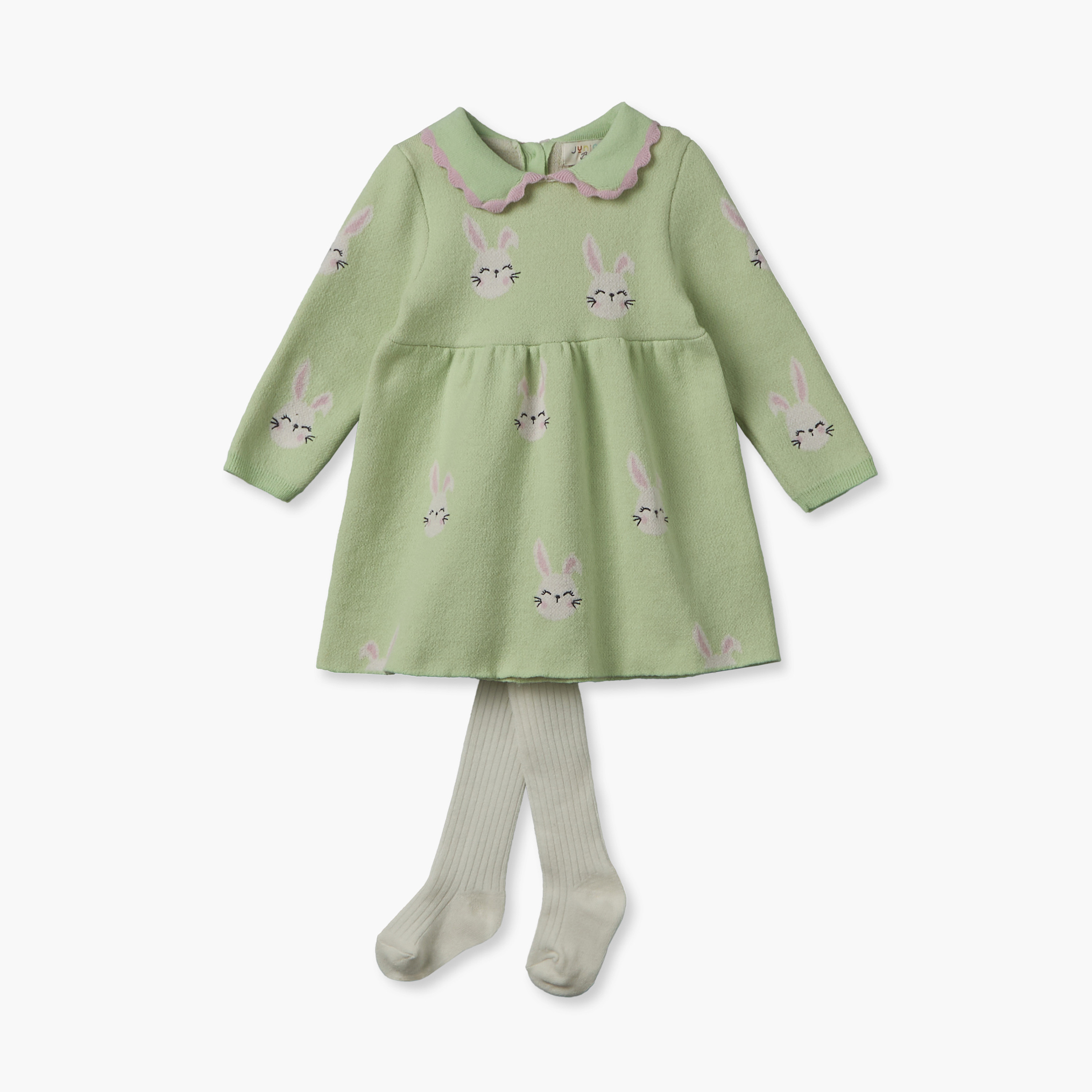 Juniors Peter Pan Collar Long Sleeves Midi Length A-line Dress and Tights with Cat Print-baby-girls-clothing-dressesandjumpsuits-image-2