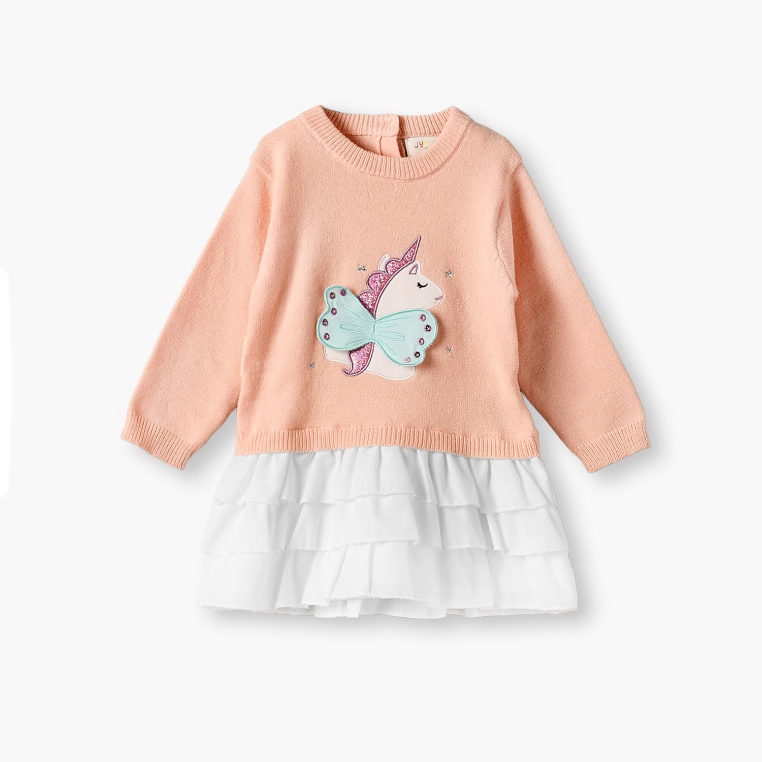 Juniors Round Neck Long Sleeves Knee Length Dress with Tights-baby-girls-clothing-dressesandjumpsuits-image-3