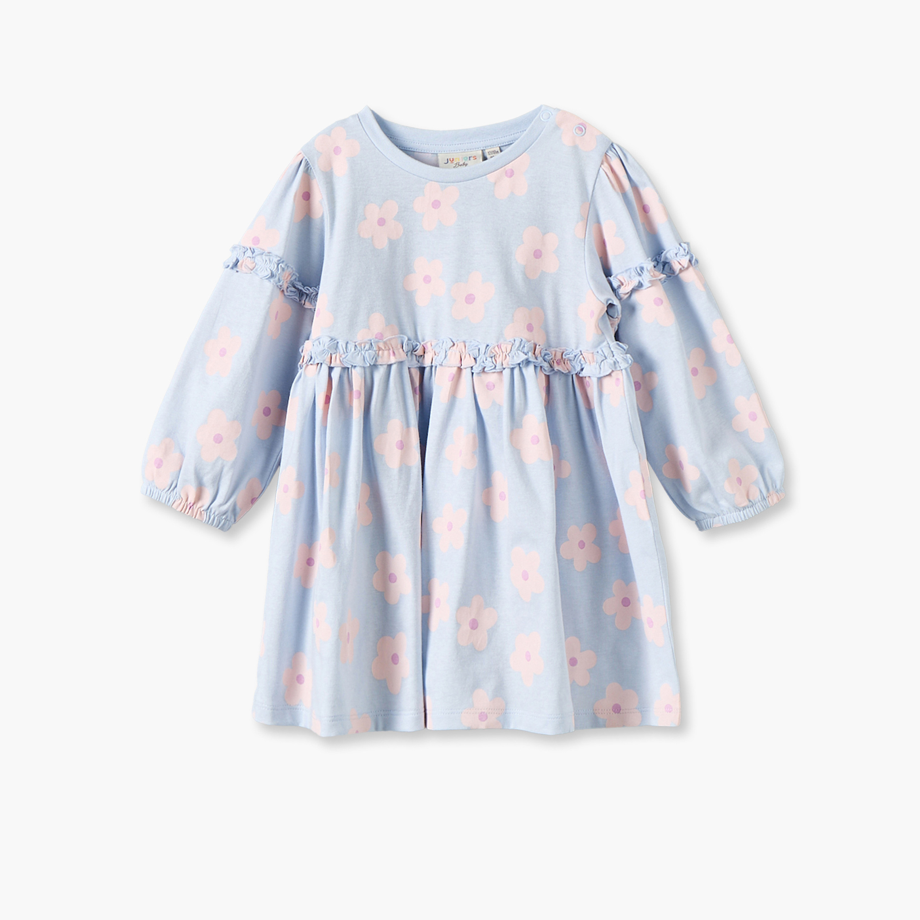 Pack of 2 Juniors Crew Neck Long Sleeves Knee Length Dress with Ruffle Trim-baby-girls-clothing-dressesandjumpsuits-image-3
