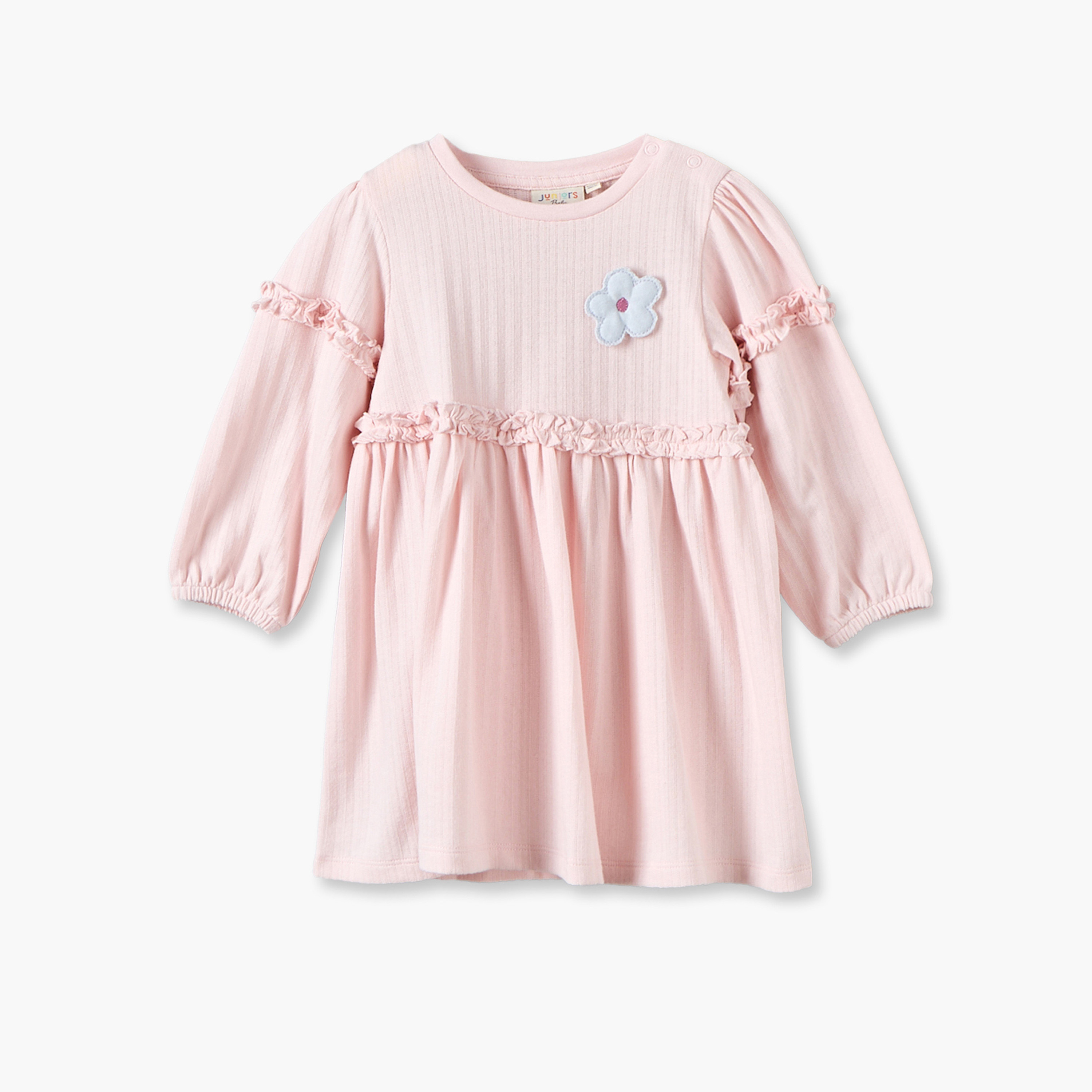 Pack of 2 Juniors Crew Neck Long Sleeves Knee Length Dress with Ruffle Trim-baby-girls-clothing-dressesandjumpsuits-image-4