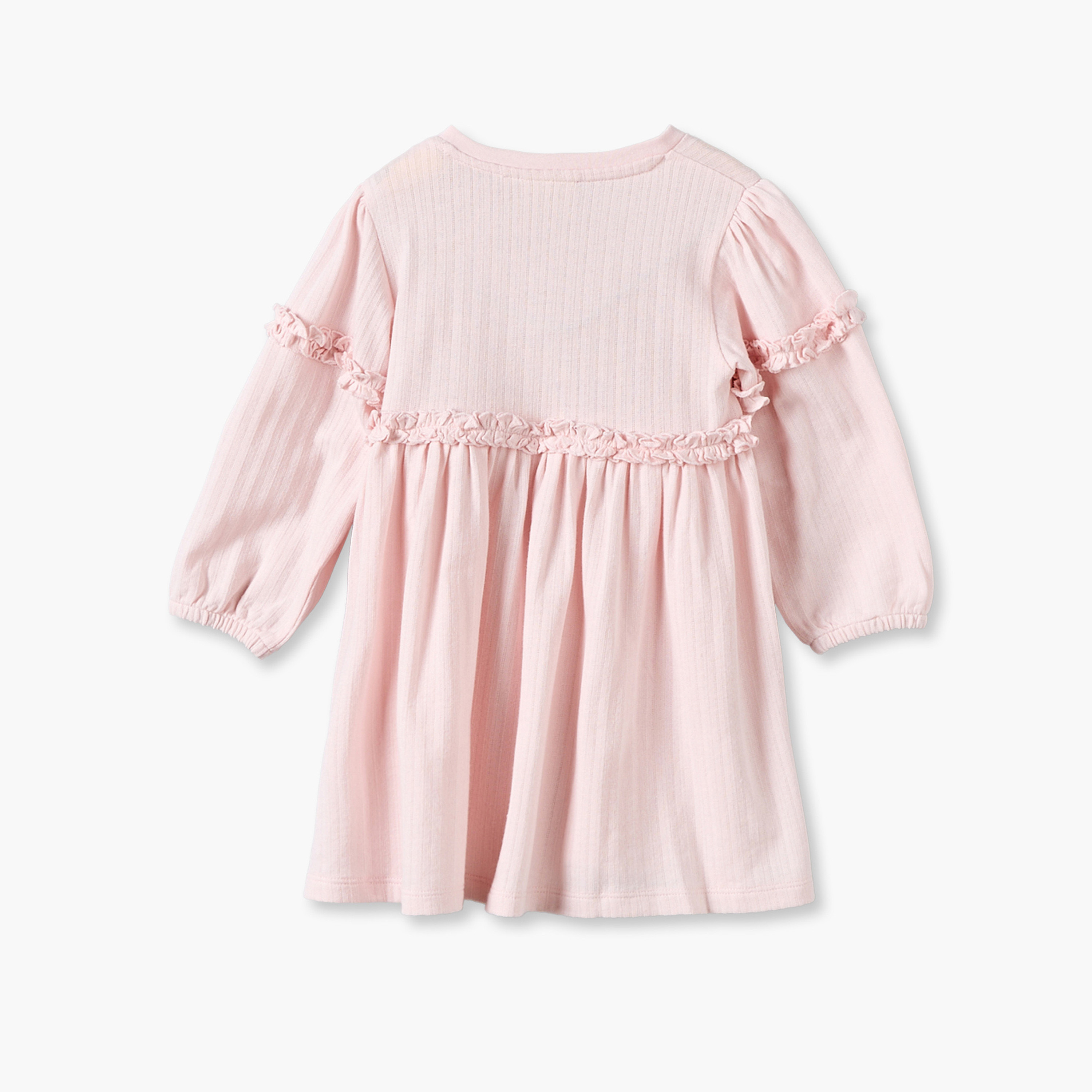 Pack of 2 Juniors Crew Neck Long Sleeves Knee Length Dress with Ruffle Trim-baby-girls-clothing-dressesandjumpsuits-image-5