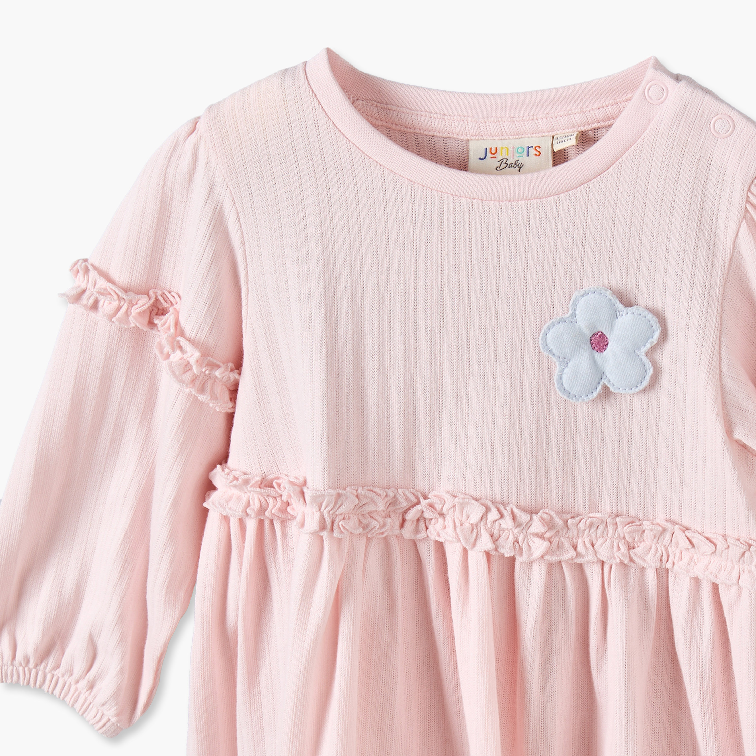 Pack of 2 Juniors Crew Neck Long Sleeves Knee Length Dress with Ruffle Trim-baby-girls-clothing-dressesandjumpsuits-image-6