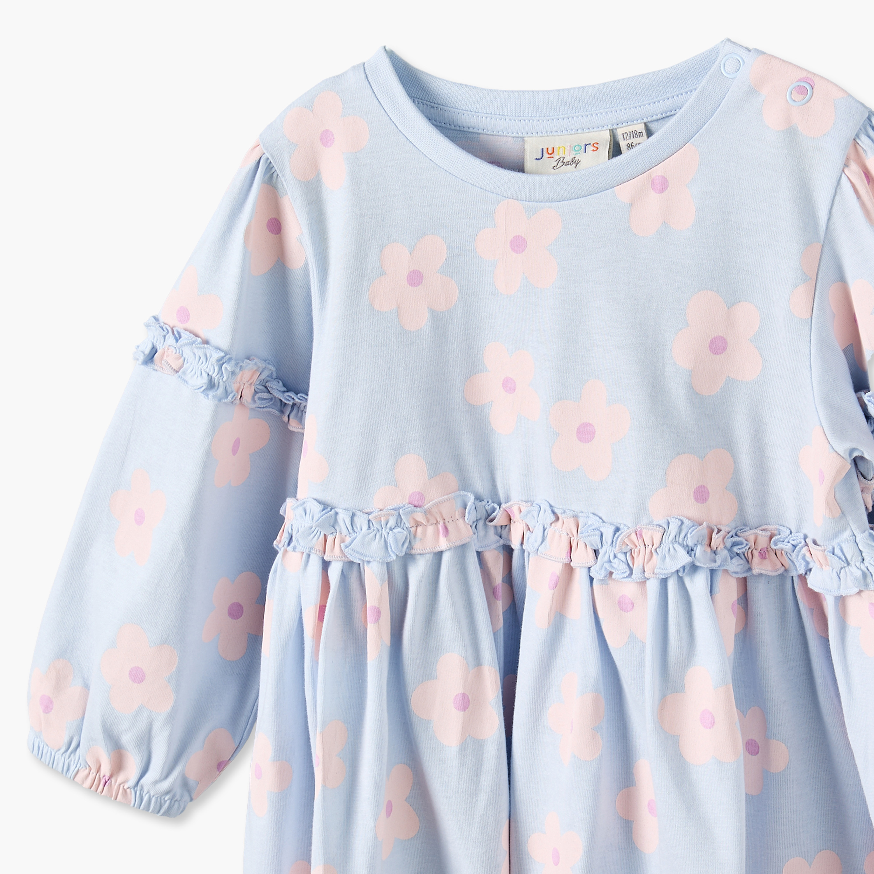 Pack of 2 Juniors Crew Neck Long Sleeves Knee Length Dress with Ruffle Trim-baby-girls-clothing-dressesandjumpsuits-image-7
