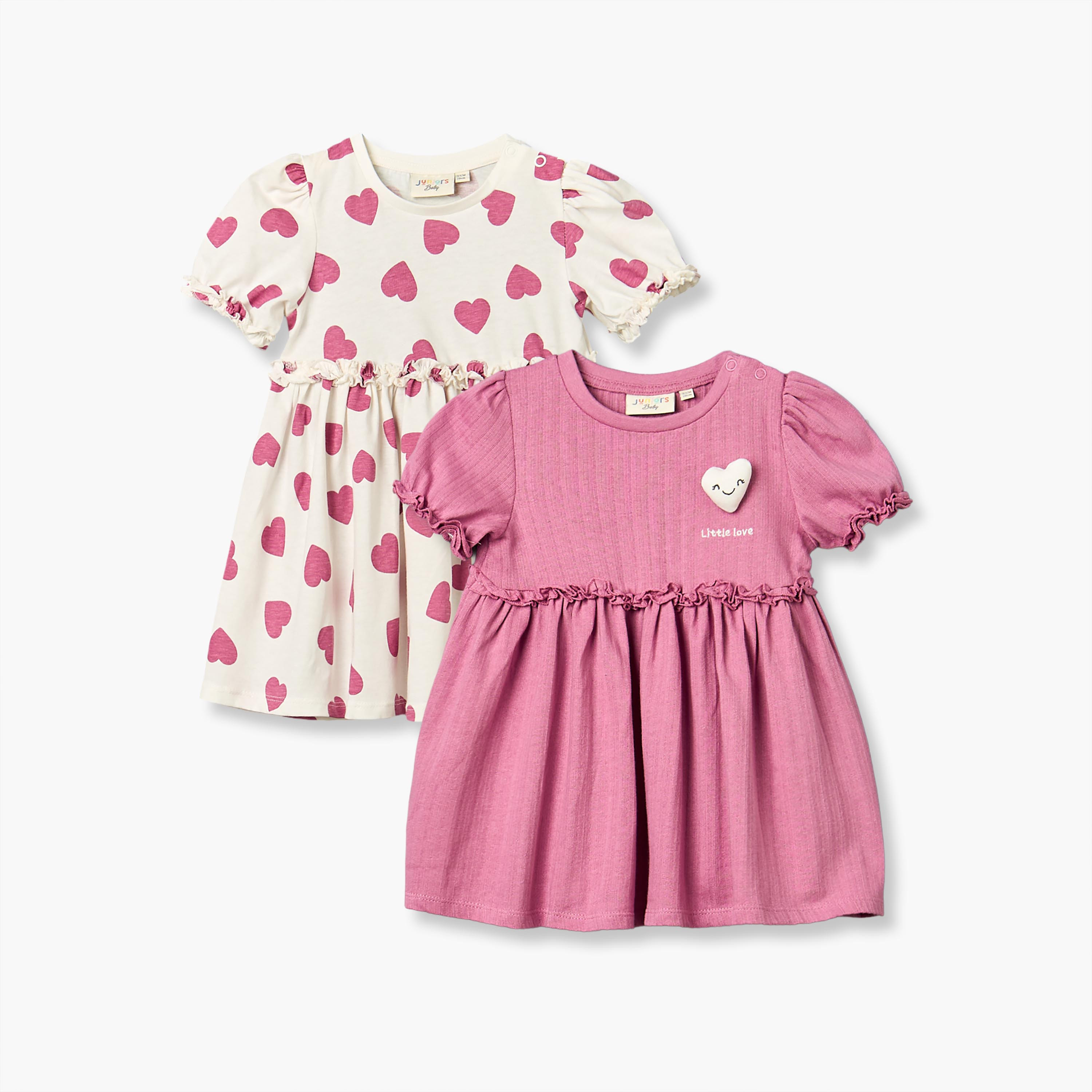 Pack of 2 Juniors Round Neck Short Sleeves Knee Length Dress with Ruffled Detail-baby-girls-clothing-dressesandjumpsuits-image-1