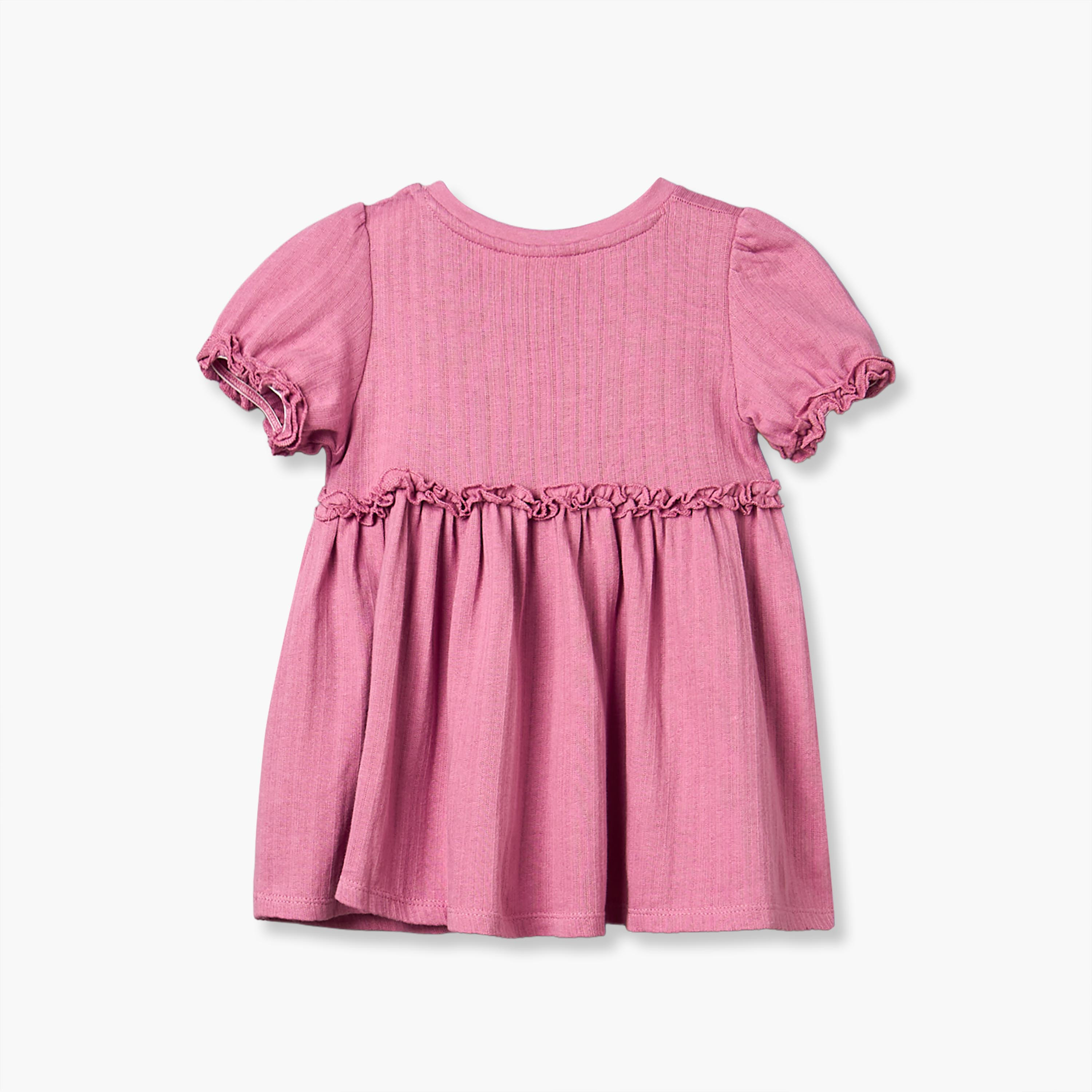 Pack of 2 Juniors Round Neck Short Sleeves Knee Length Dress with Ruffled Detail-baby-girls-clothing-dressesandjumpsuits-image-4