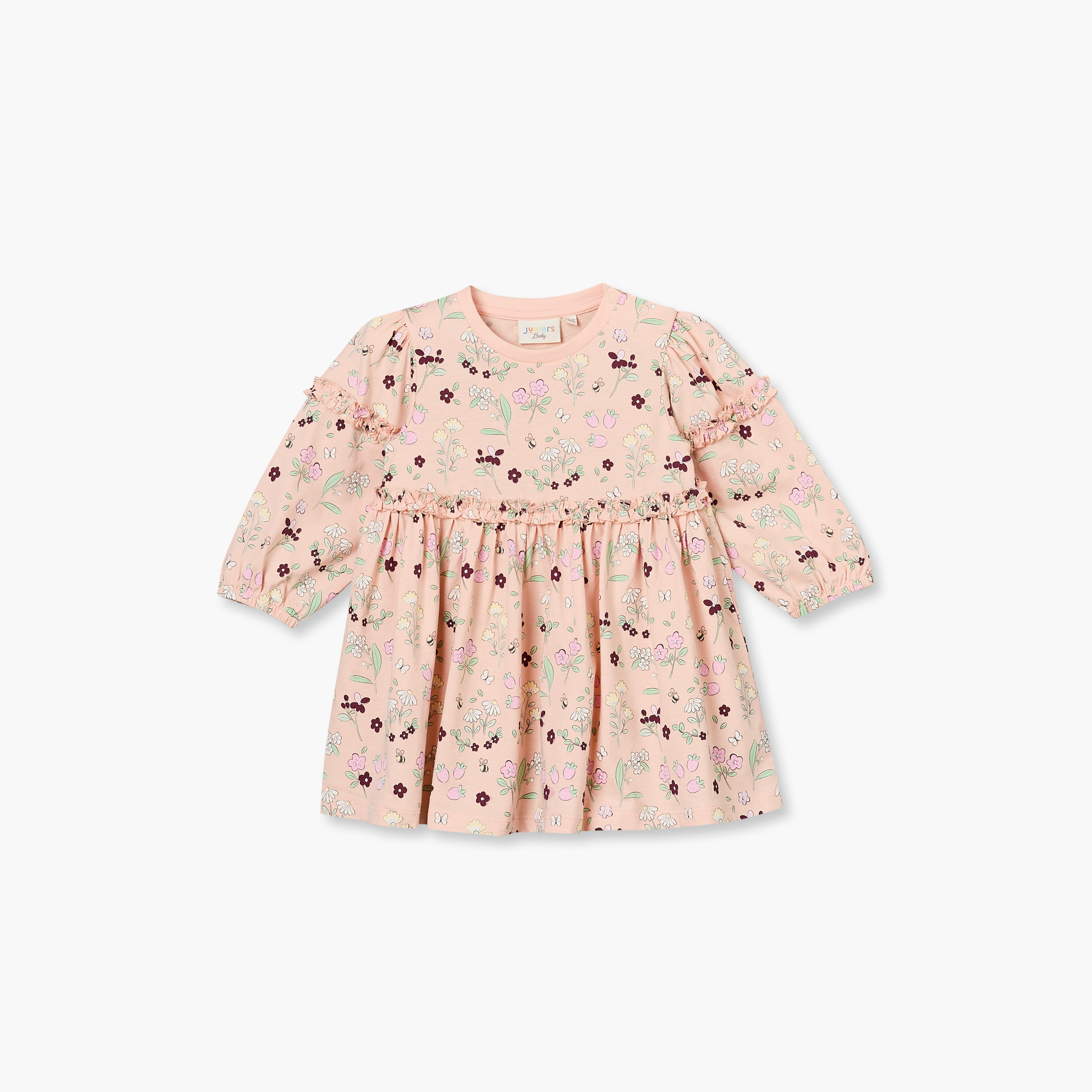 Pack of 2 Juniors Round Neck Long Sleeves Knee Length A-line Dress with Floral Print-baby-girls-clothing-dressesandjumpsuits-image-3