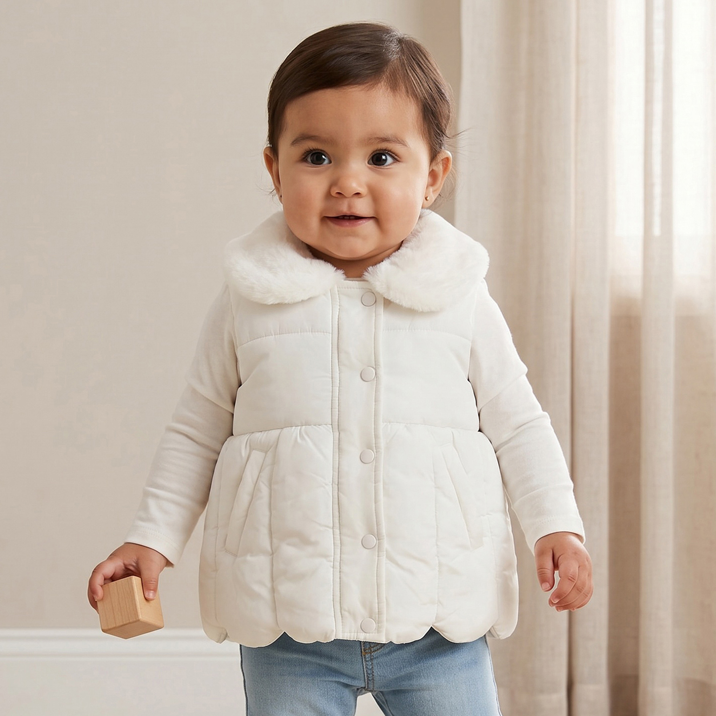 Juniors Quilted Gilet with Snap Button Closure-baby-girls-clothing-winterwear-jacketsandcoats-image-1