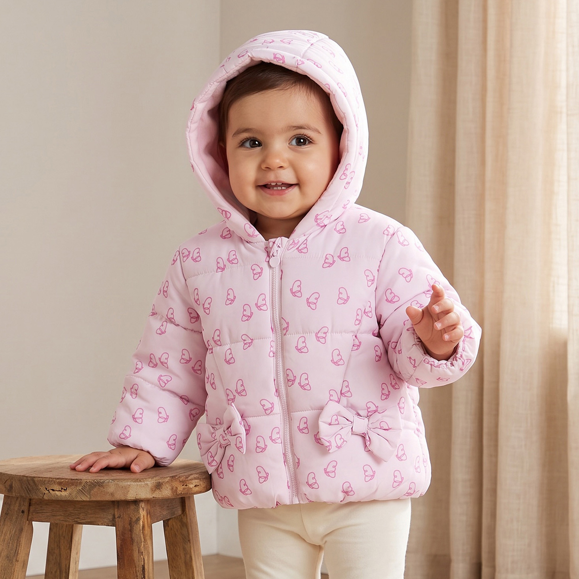 Juniors Hooded Puffer Jacket with Butterfly Print-baby-girls-clothing-winterwear-jacketsandcoats-image-1