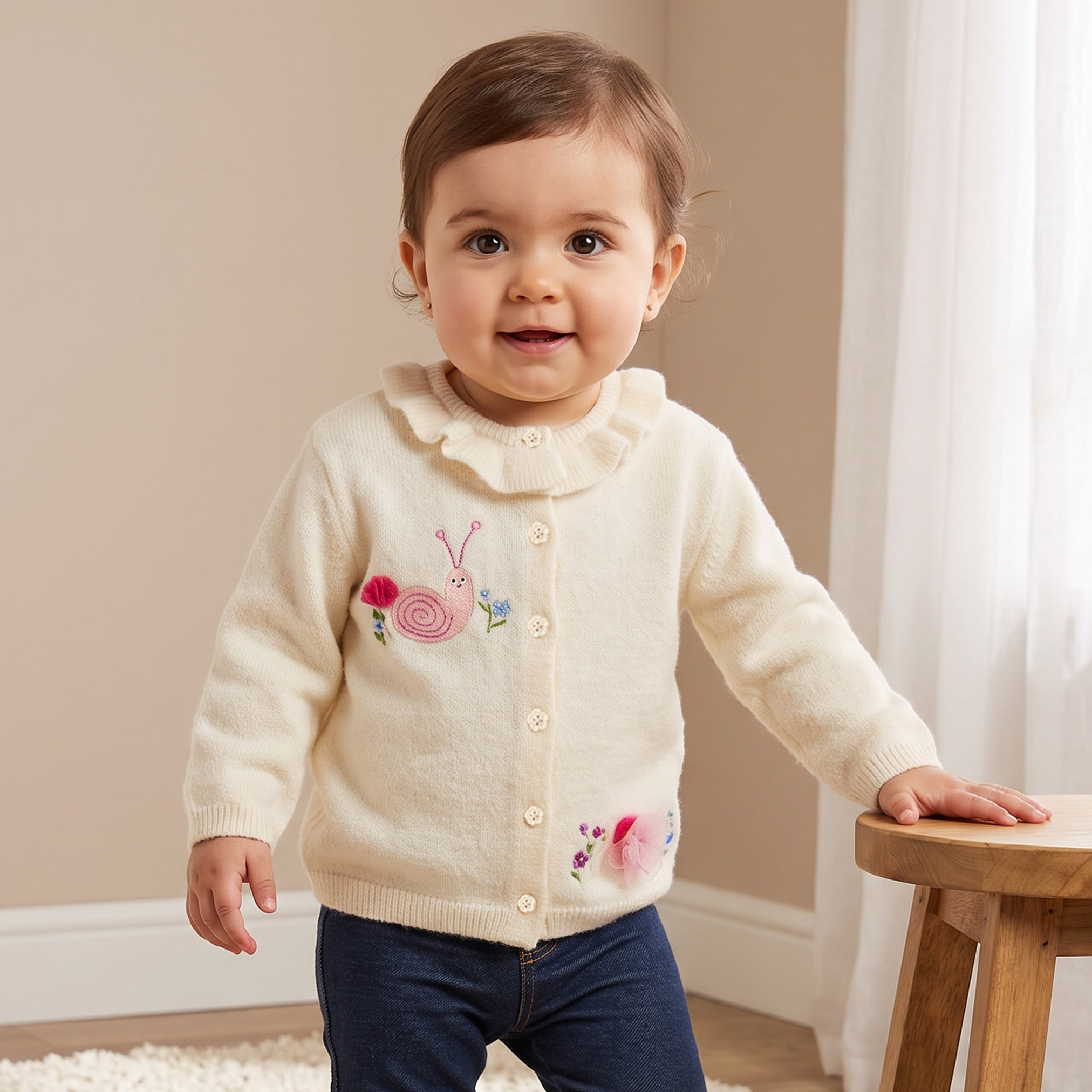 كارديجان بتطريز حلزون وياقة ضيقة من جونيورز-baby-girls-clothing-jumpersandcardigans-image-1