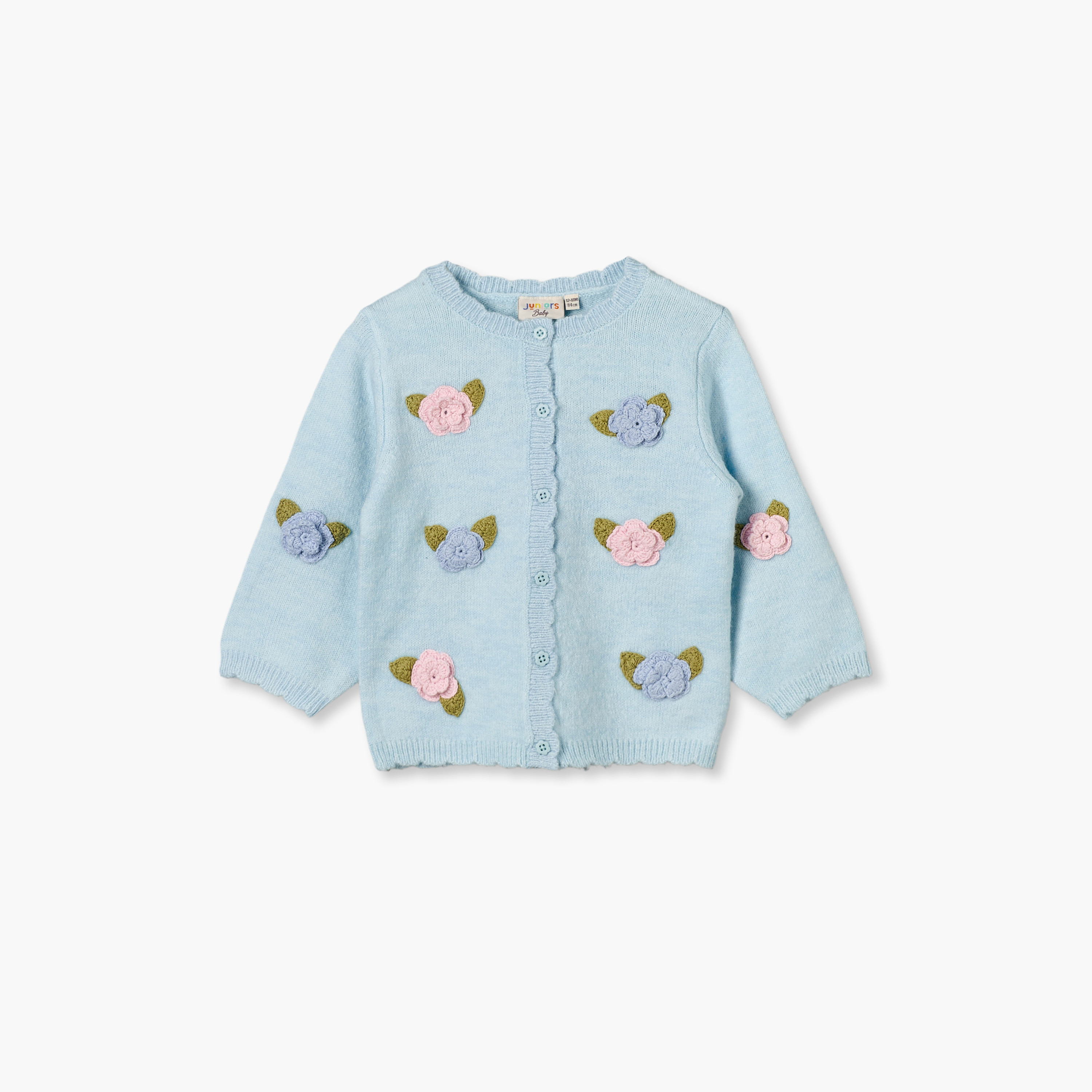 Juniors Crew Neck Cardigan with Floral Crochet Detail-baby-girls-clothing-jumpersandcardigans-image-2