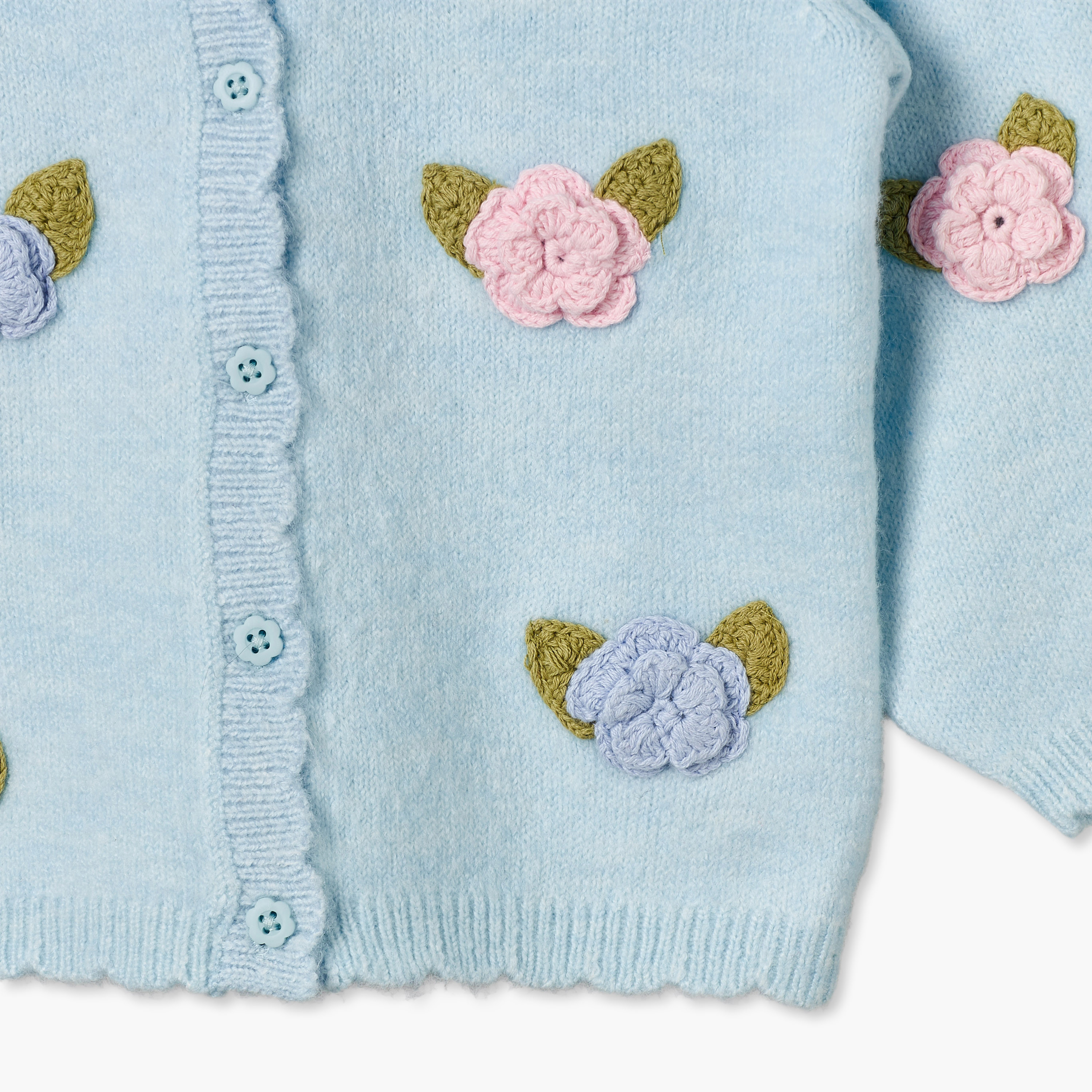 Juniors Crew Neck Cardigan with Floral Crochet Detail-baby-girls-clothing-jumpersandcardigans-image-5