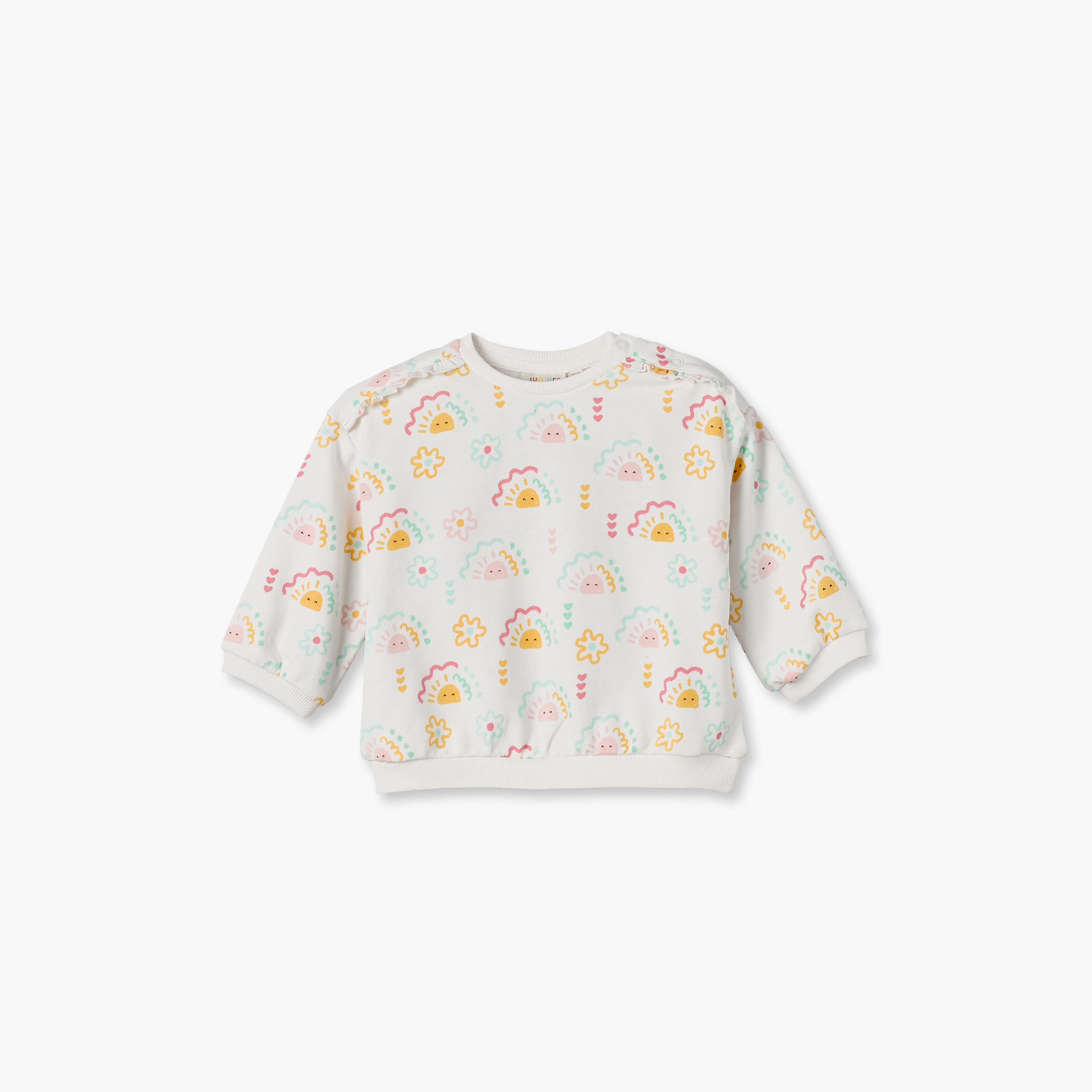 Juniors Sun Print Sweatshirt with Long Sleeves-baby-girls-clothing-winterwear-sweatshirts-image-1