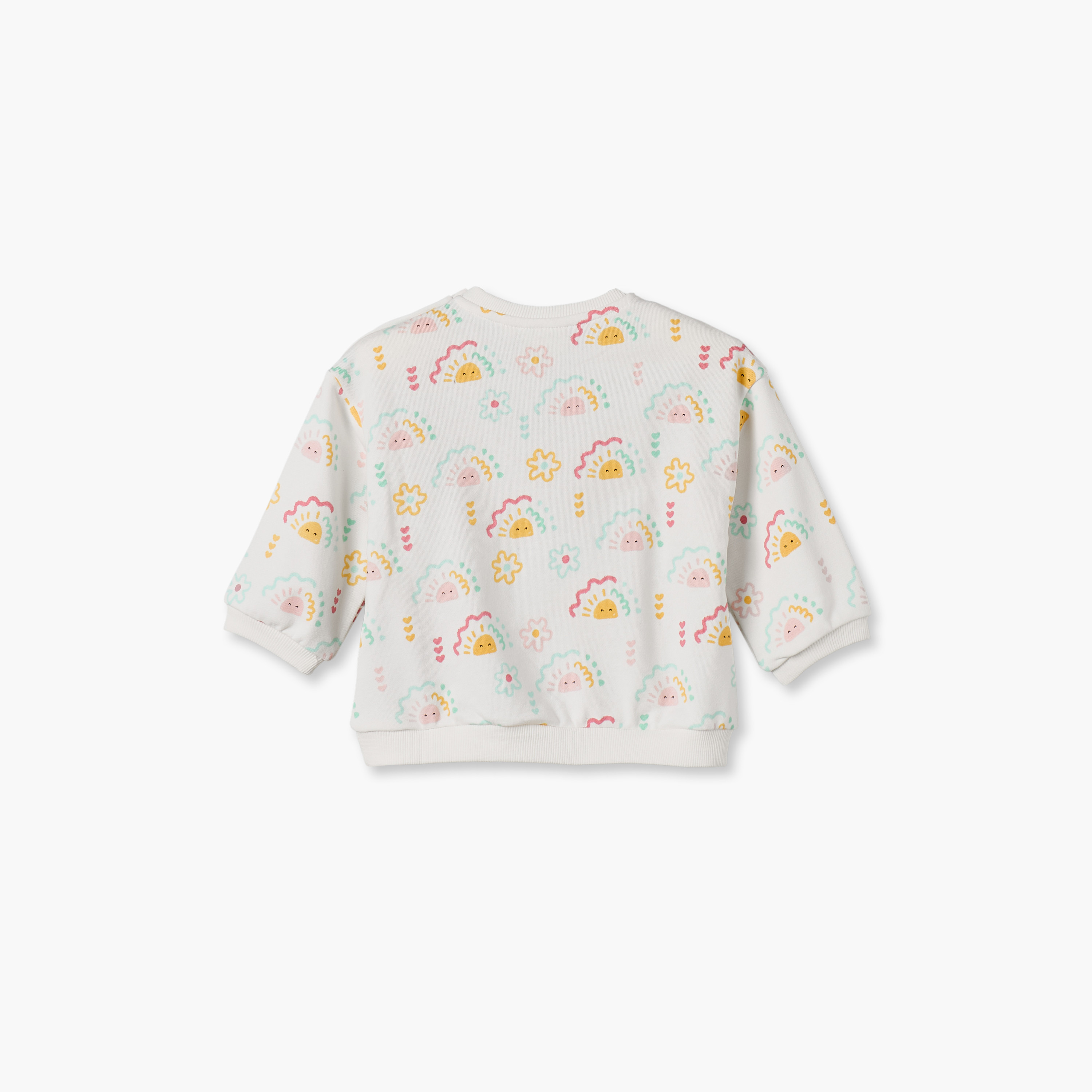 Juniors Sun Print Sweatshirt with Long Sleeves-baby-girls-clothing-winterwear-sweatshirts-image-2