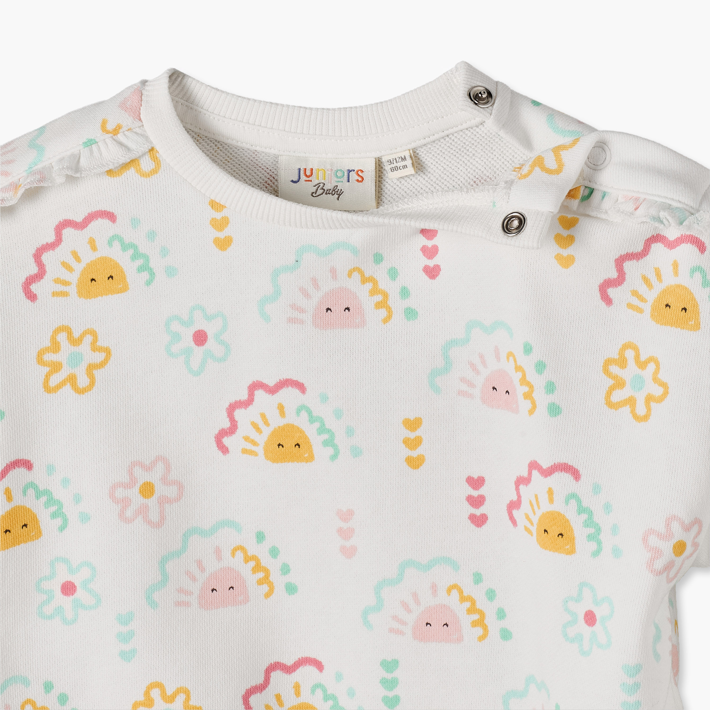 Juniors Sun Print Sweatshirt with Long Sleeves-baby-girls-clothing-winterwear-sweatshirts-image-3
