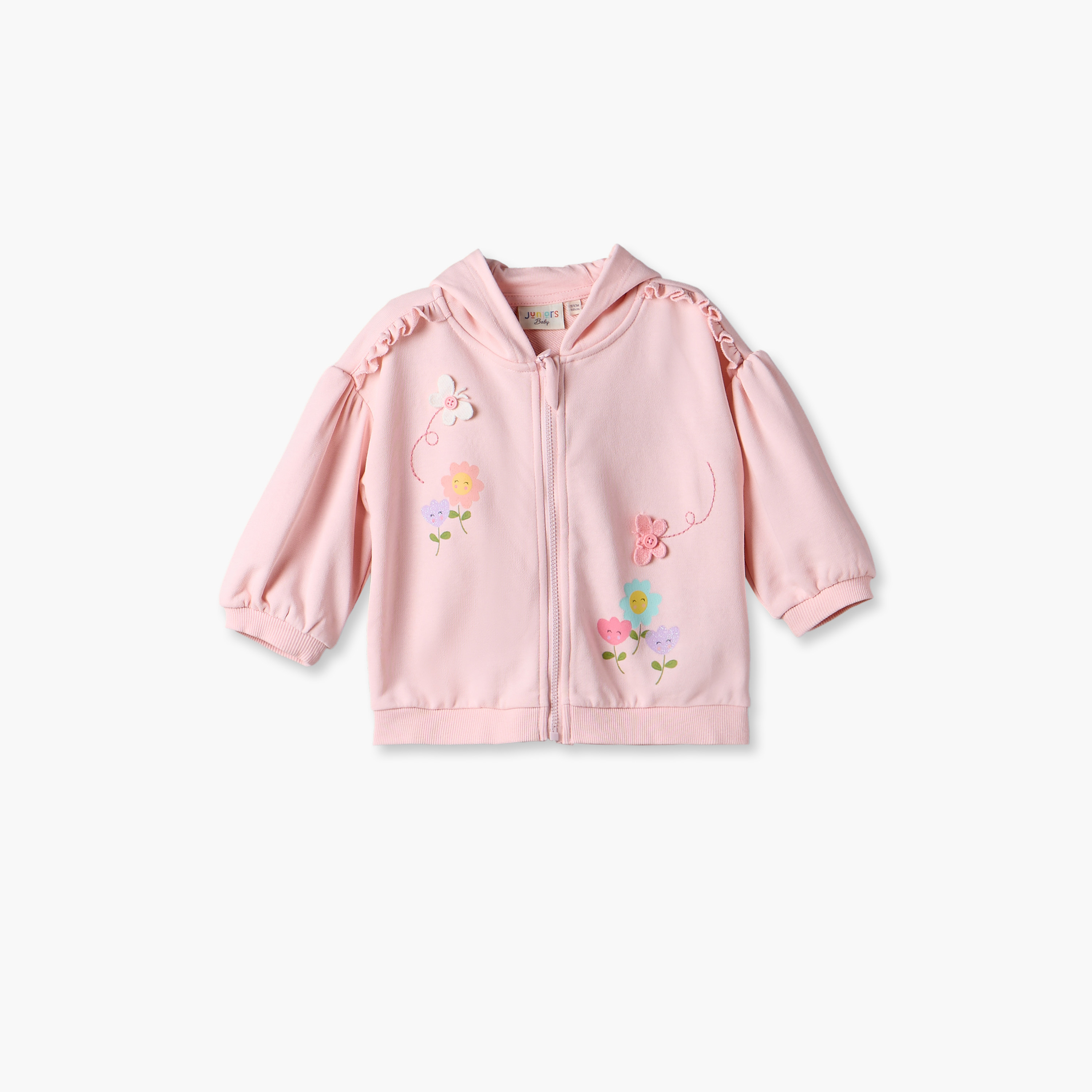 Juniors Floral Print Hoodie with Long Sleeves-baby-girls-clothing-winterwear-sweatshirts-image-1