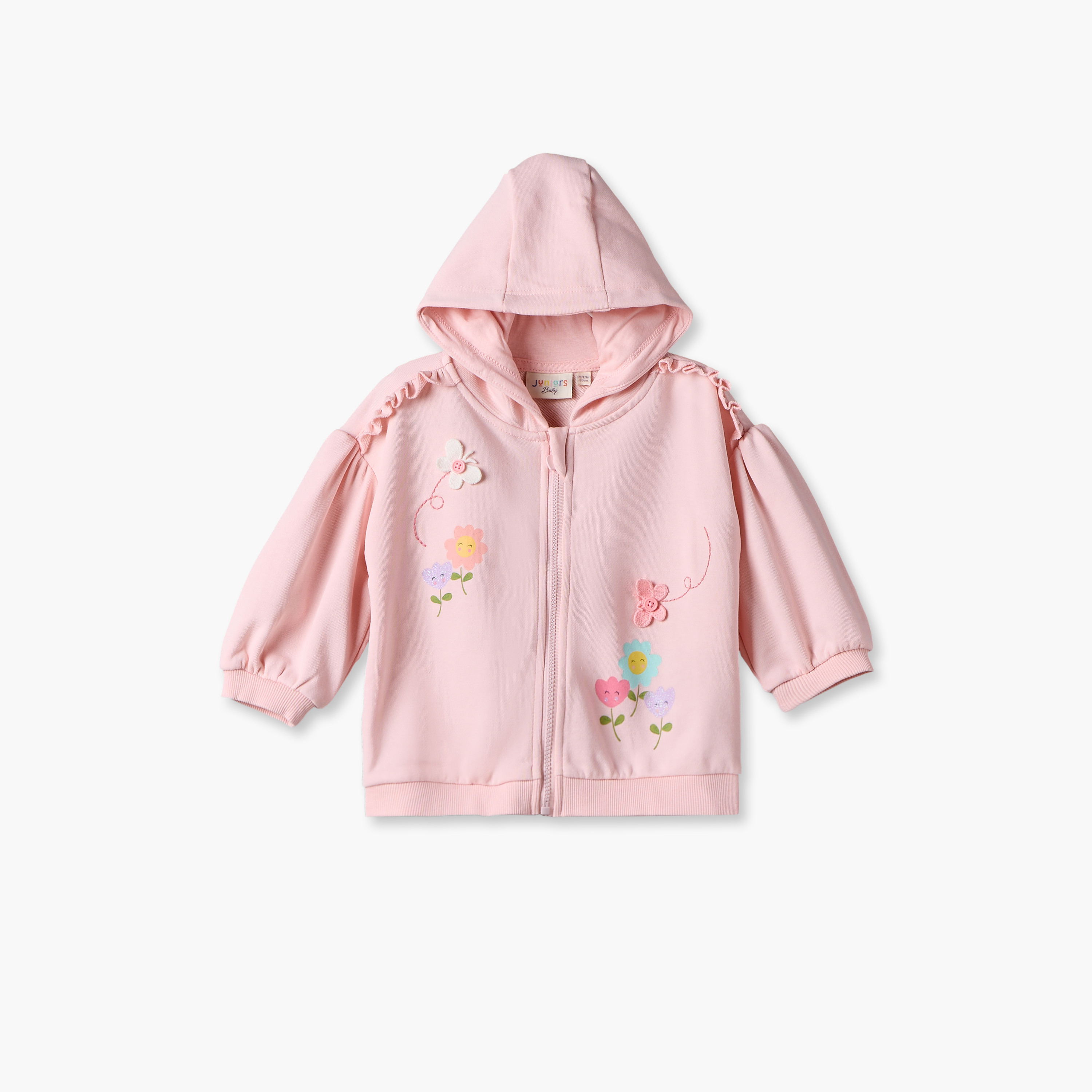 Juniors Floral Print Hoodie with Long Sleeves-baby-girls-clothing-winterwear-sweatshirts-image-3