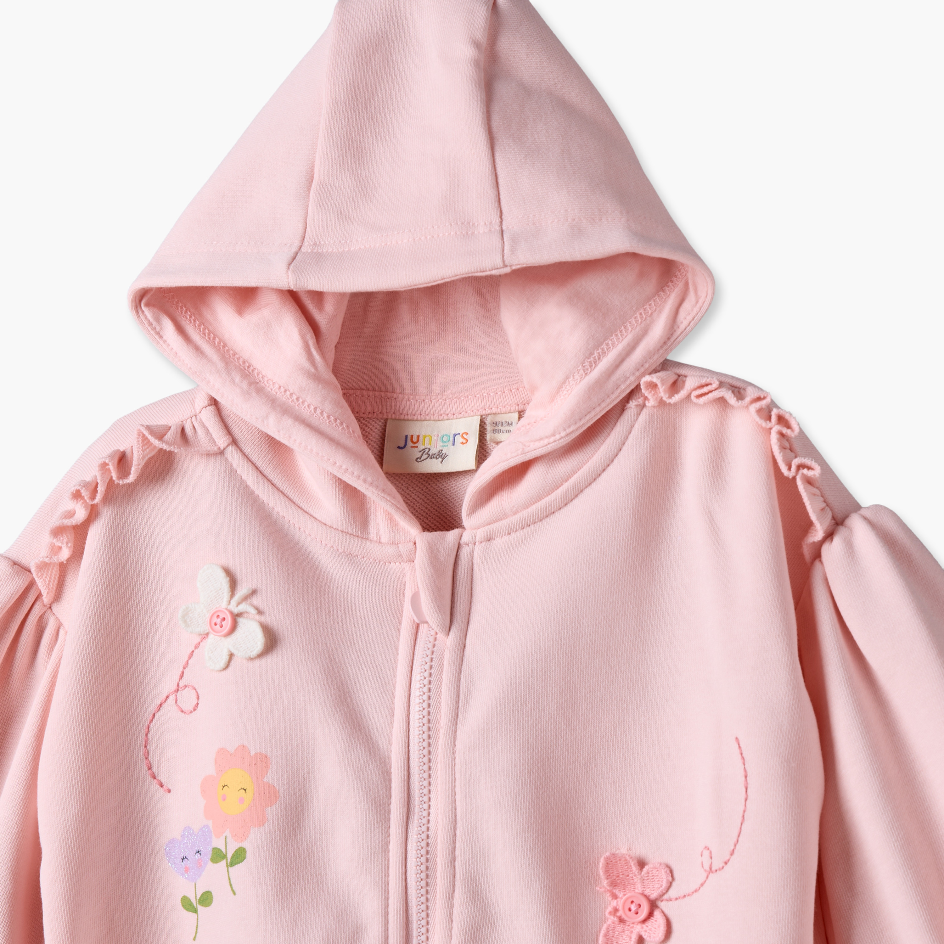 Juniors Floral Print Hoodie with Long Sleeves-baby-girls-clothing-winterwear-sweatshirts-image-4