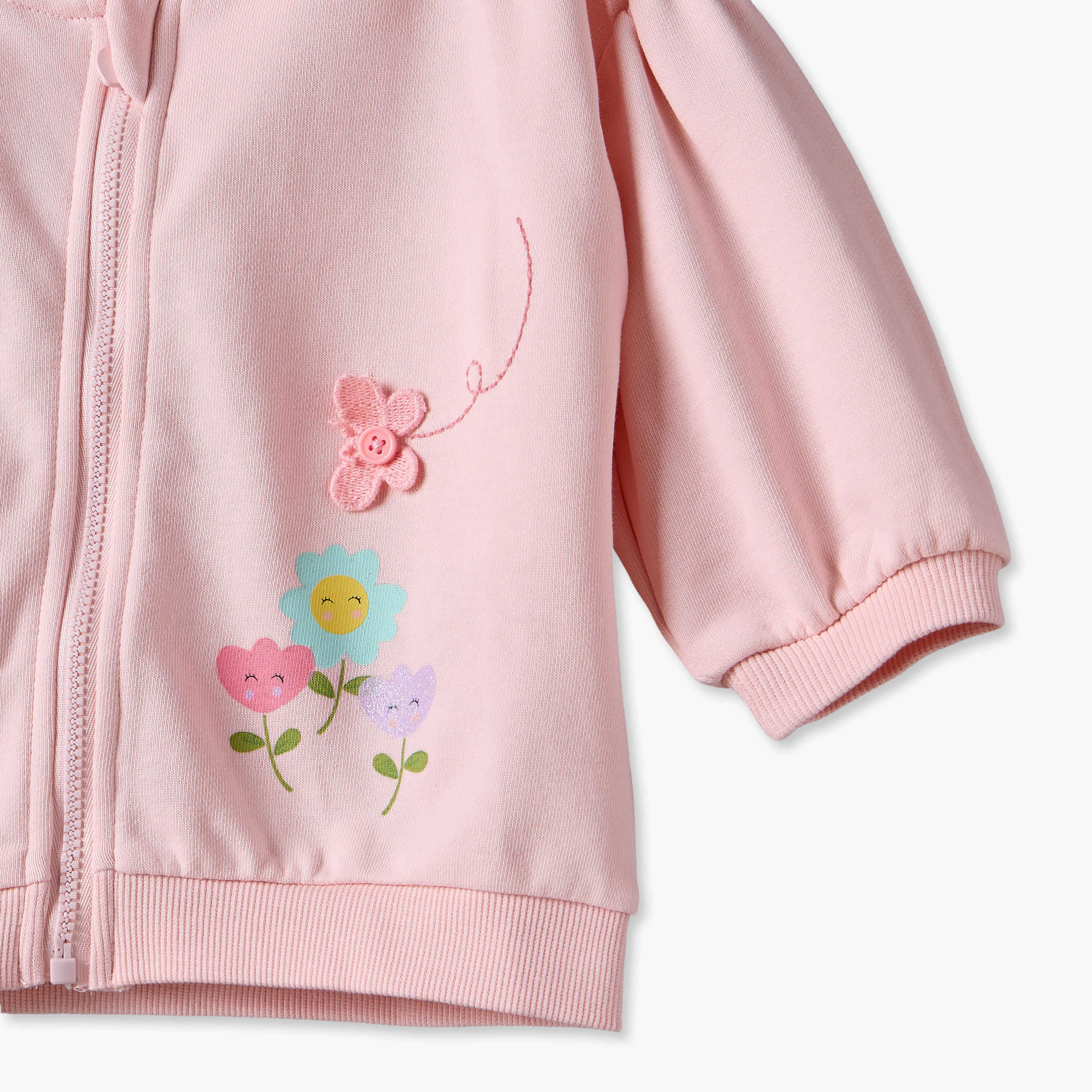 Juniors Floral Print Hoodie with Long Sleeves-baby-girls-clothing-winterwear-sweatshirts-image-5