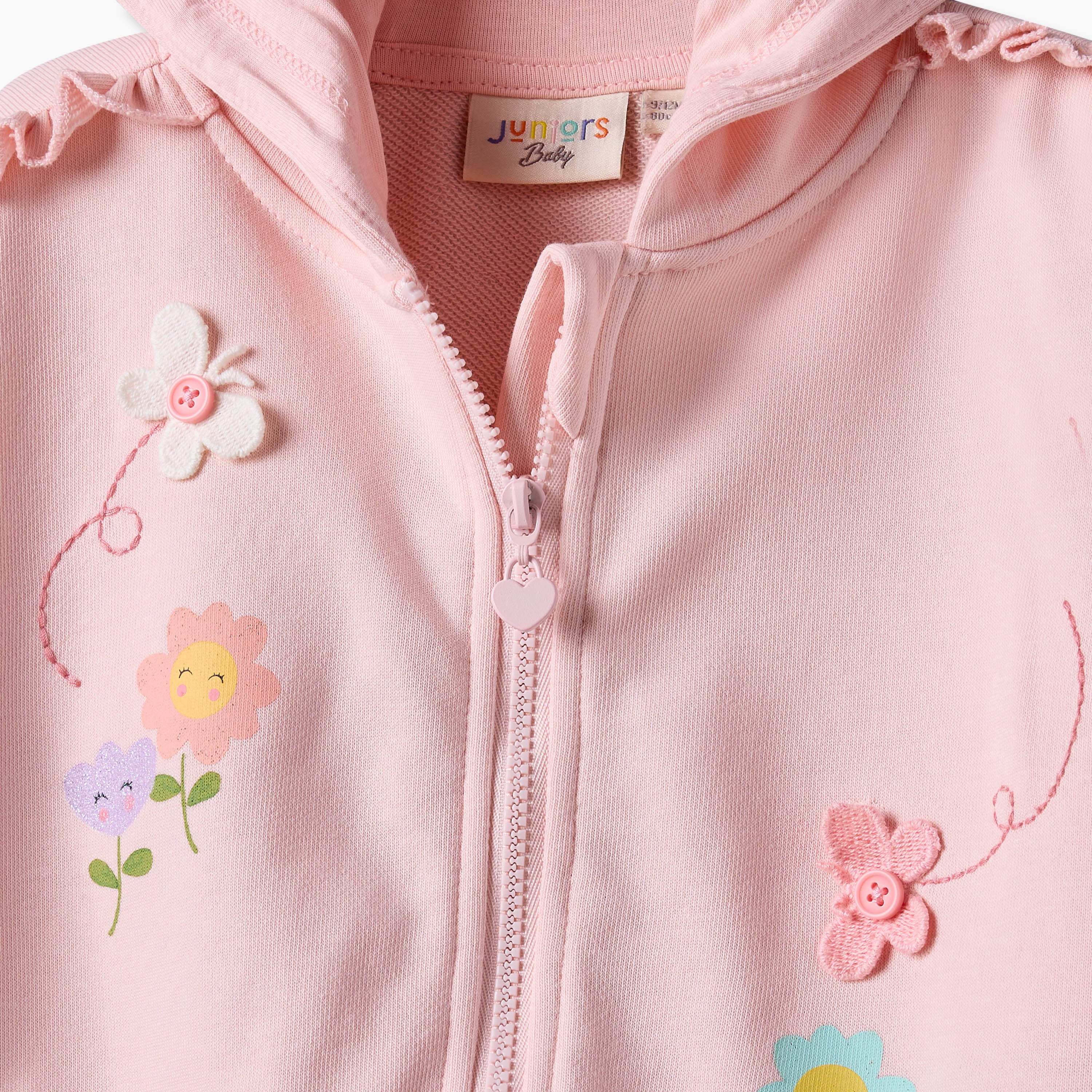 Juniors Floral Print Hoodie with Long Sleeves-baby-girls-clothing-winterwear-sweatshirts-image-6