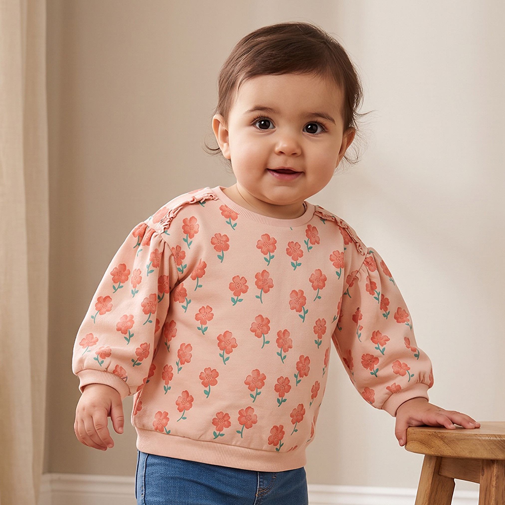 Juniors Cotton Floral Print Sweatshirt with Long Sleeves-baby-girls-clothing-winterwear-sweatshirts-image-1